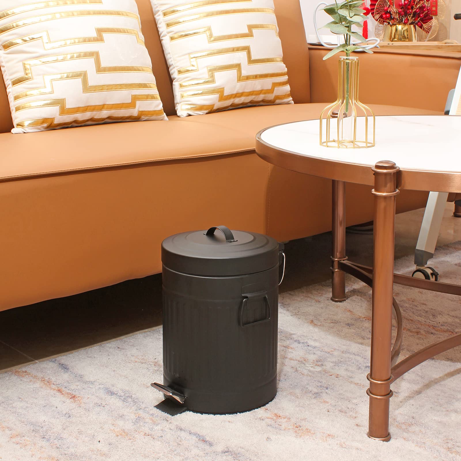 simplemade Round Step Trash Can - 5 Liter / 1.3 Gallon - Black Stainless Steel Bathroom Trash Can | Small Trash Can with Lid | Office Trash Can | Small Garbage Can with Lid | Metal Wastebasket  - Very Good