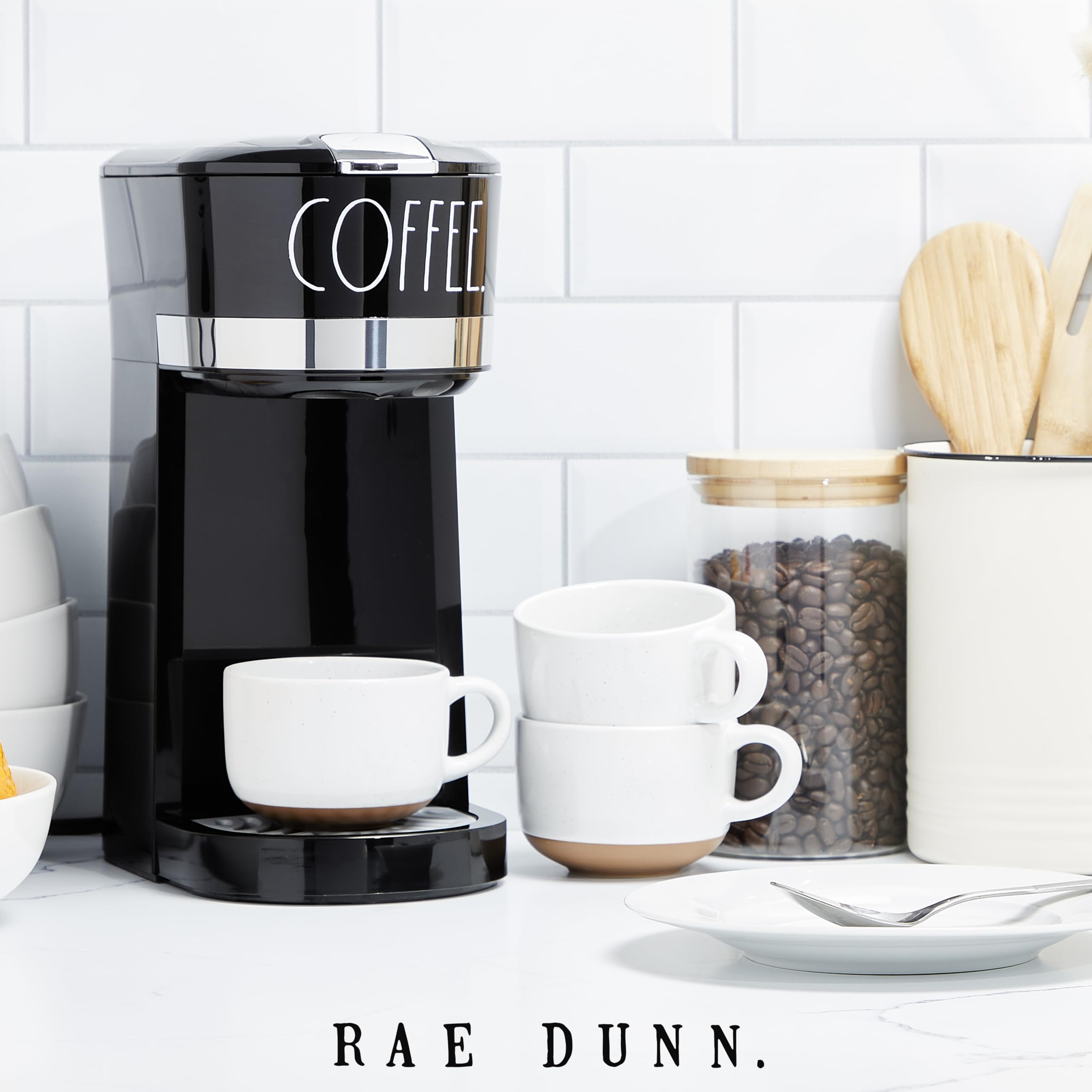 Rae Dunn 2-IN-1 Single Serve Coffee Maker - 700 Watt, Coffee Grounds, 30oz Water Reservoir, One-Click Operation, 12oz Each Brew, Removable Drip Tray  - Acceptable