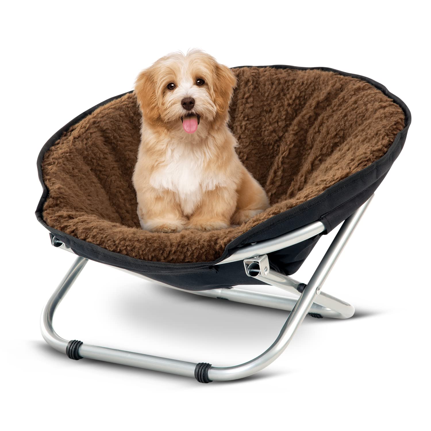 Bundaloo Elevated Dog & Cat Bed - Round Foldable Folding Pet Cot, Portable Seat Cushion with Removable & Washable Cover - for Small to Medium-Sized Pets - 30lbs Maximum Weight Capacity - 21" Wx15 H  - Like New