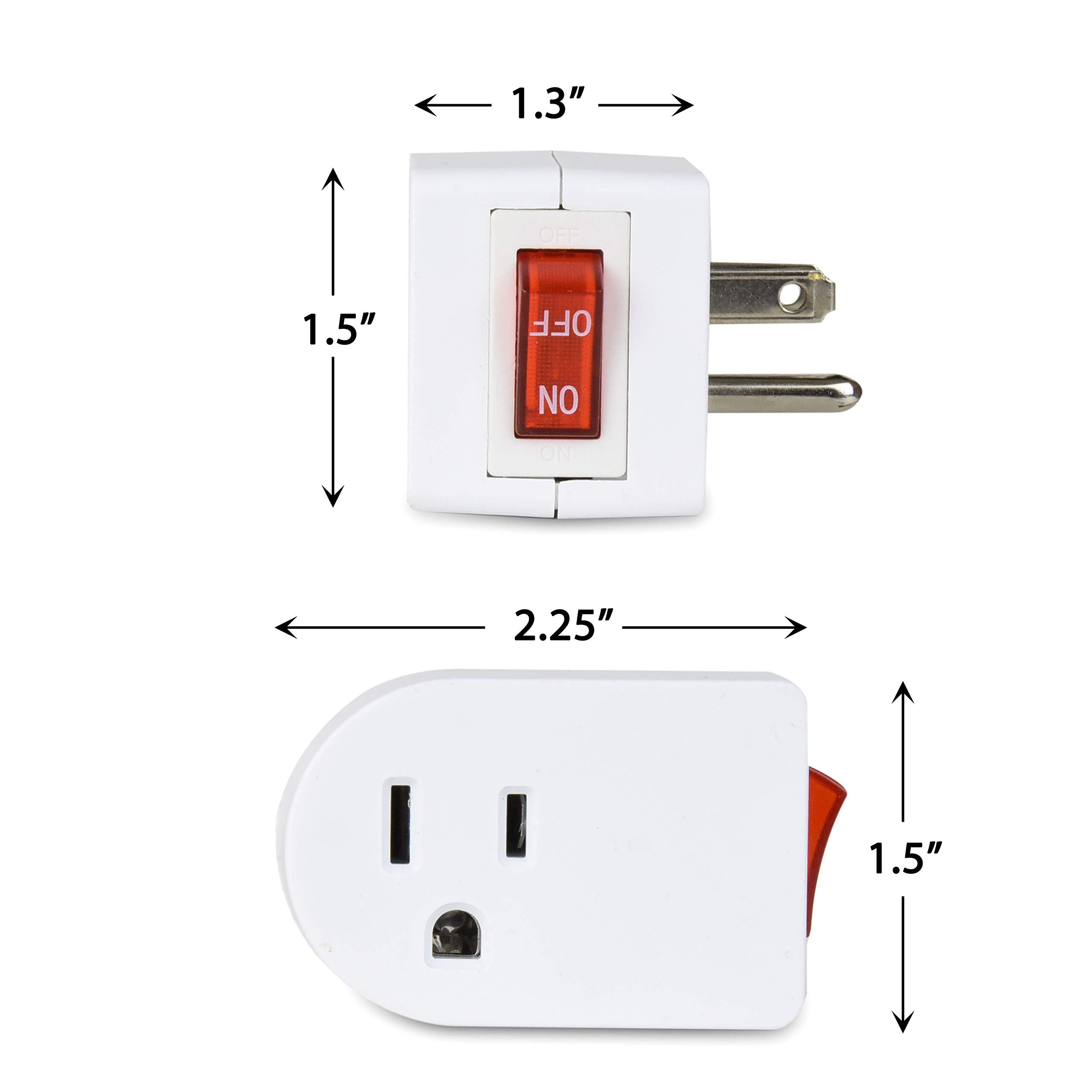 Electes 3 Prong Grounded Single Port Power Adapter with Red Indicator On/Off switch {Value! 3 Pack}  - Acceptable