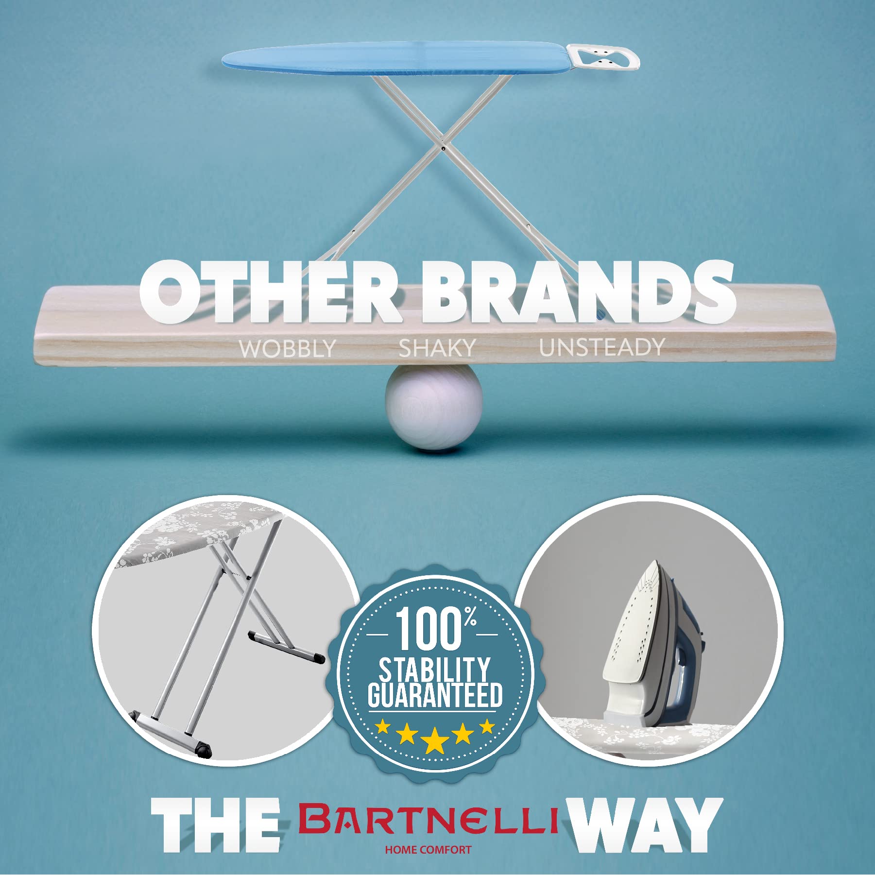 Bartnelli Pro Luxury Ironing Board - Extreme Stability | Made in Europe | Steam Iron Rest | Adjustable Height | Foldable | European Made Gray  - Acceptable