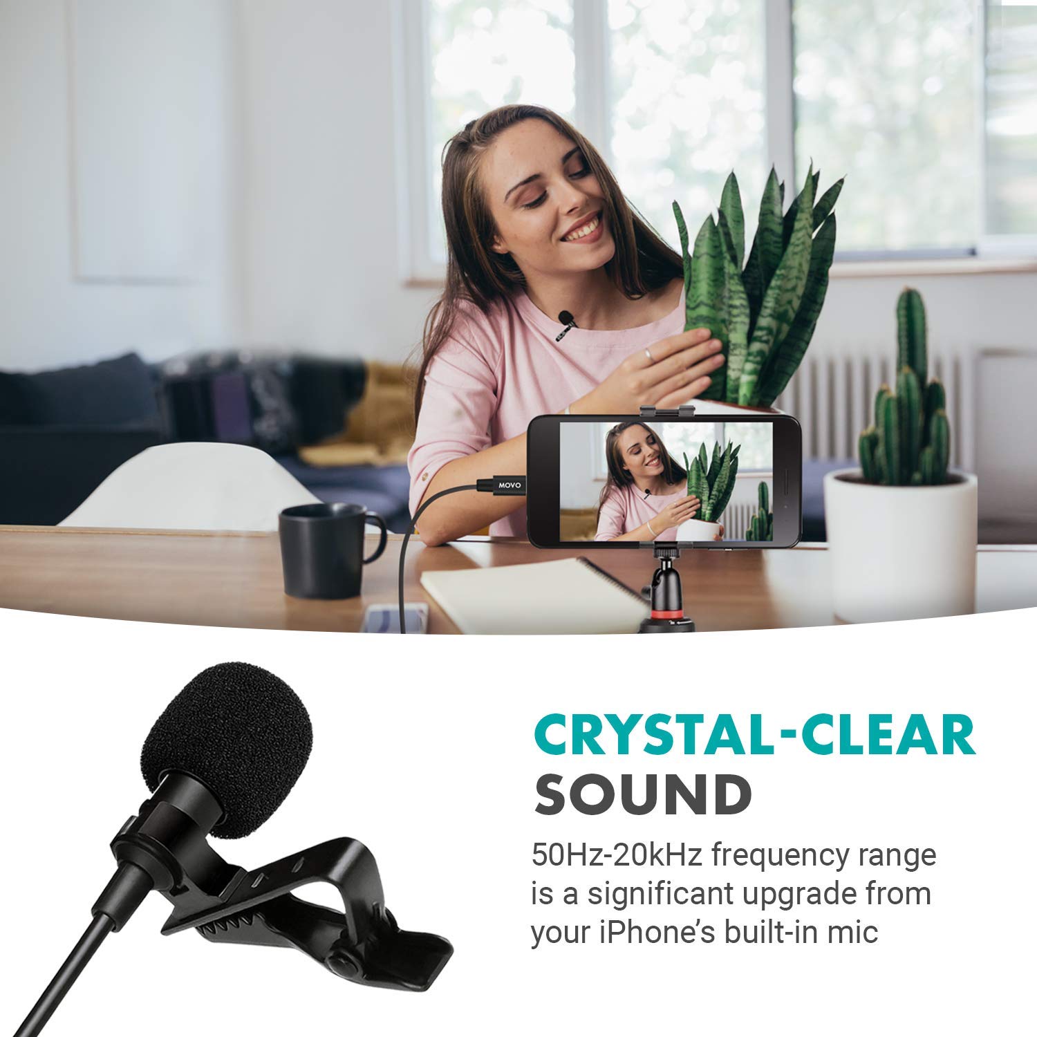 Movo iLav-L Digital Lavalier Omnidirectional Clip on Microphone with MFi Certified Lightning Connector Compatible with iPhone, iPad, iPod, iOS Smartphones and Tablets (20-Foot Cord)  - Very Good