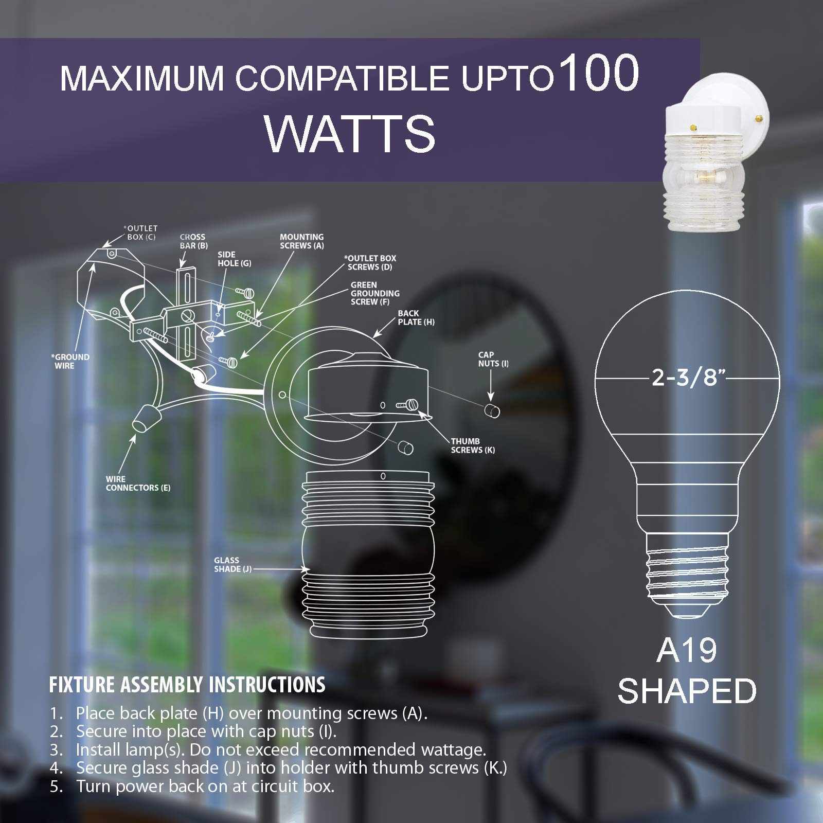 Ciata 1 Light Wall Lantern Sconce Fixture Jelly Jar Outdoor Down Light with Clear Glass  - Acceptable
