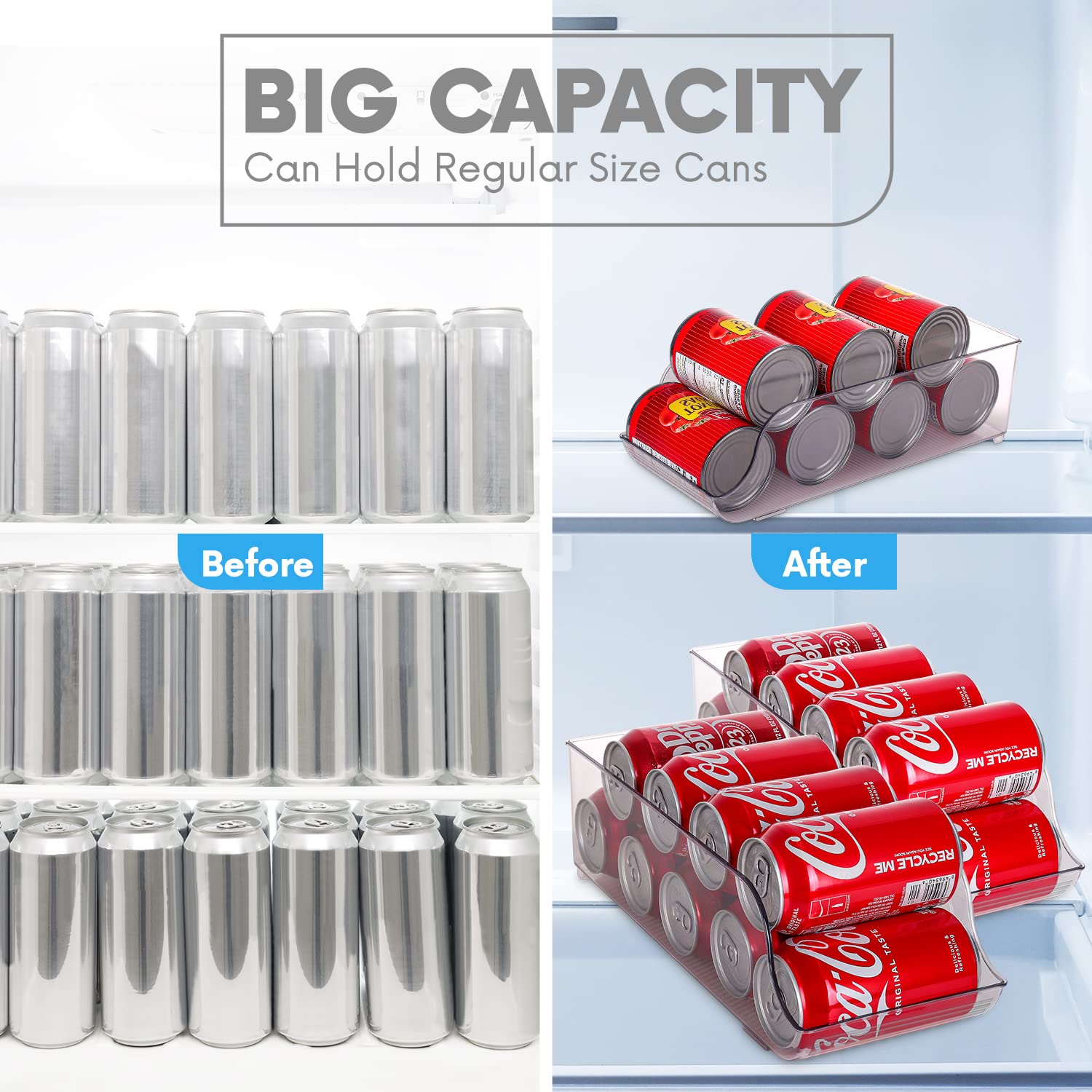Soda Can Organizer for Pantry/Refrigerator Pack of 6 - Holds Up To 9 Cans (7oz) - Beverage & Canned Food Organizer By Homeries  - Like New