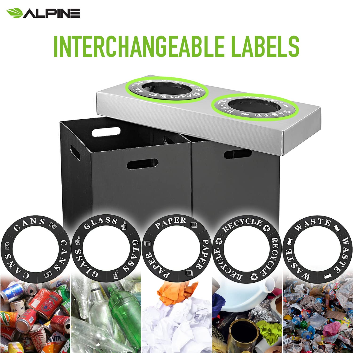 Alpine Double Recycling Center - Plastic/Cardboard Recycle Trash Bin - Two 28 Gallon Bins - Ideal for Offices, Restaurants, Hospitals, Schools, Cafeterias - 56 Gallons Total Capacity (2 Bins)  - Very Good