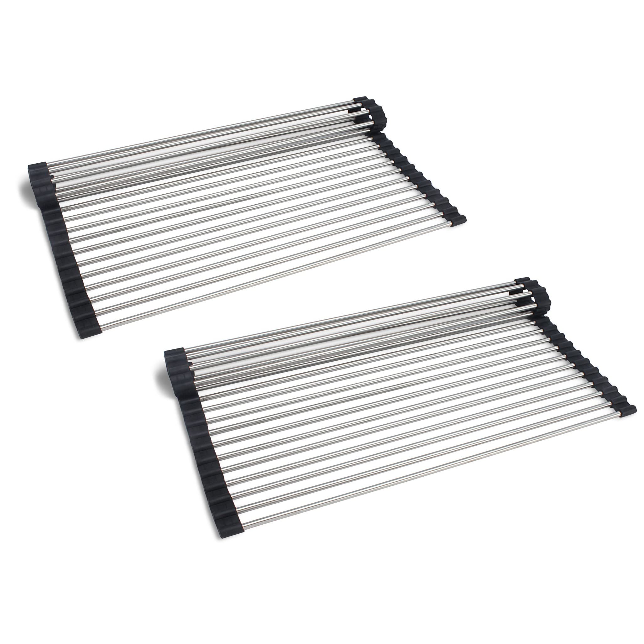 COOK WITH COLOR Roll Up Dish Rack- 2 Pack Over The Sink Mat for Drying Dishes - Silicone Wrapped Stainless Steel Rods (15" x 17.5") - Versatile Roll Up Trivet & Dish Drying Rack for Kitchen  - Like New