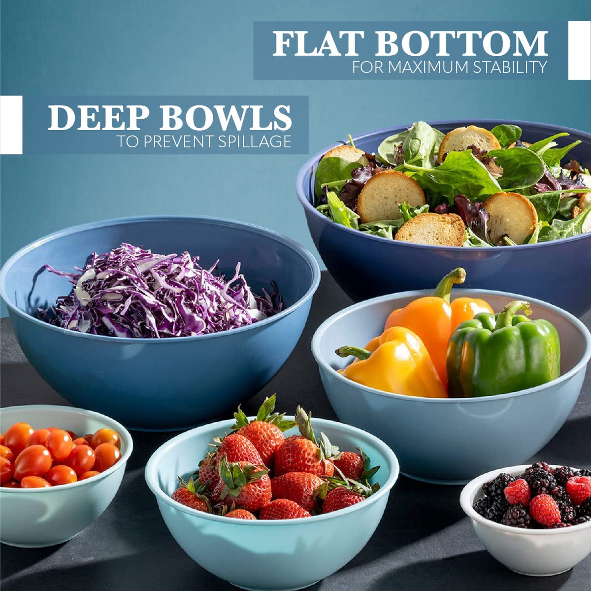 12 Piece Plastic Mixing Bowls Set, Colorful Nesting 6 Prep Bowls and 6 Lids - Color Food Storage for Leftovers, Fruit, Salads, Snacks, and Potluck Dishes - Microwave and Freezer Safe  - Like New