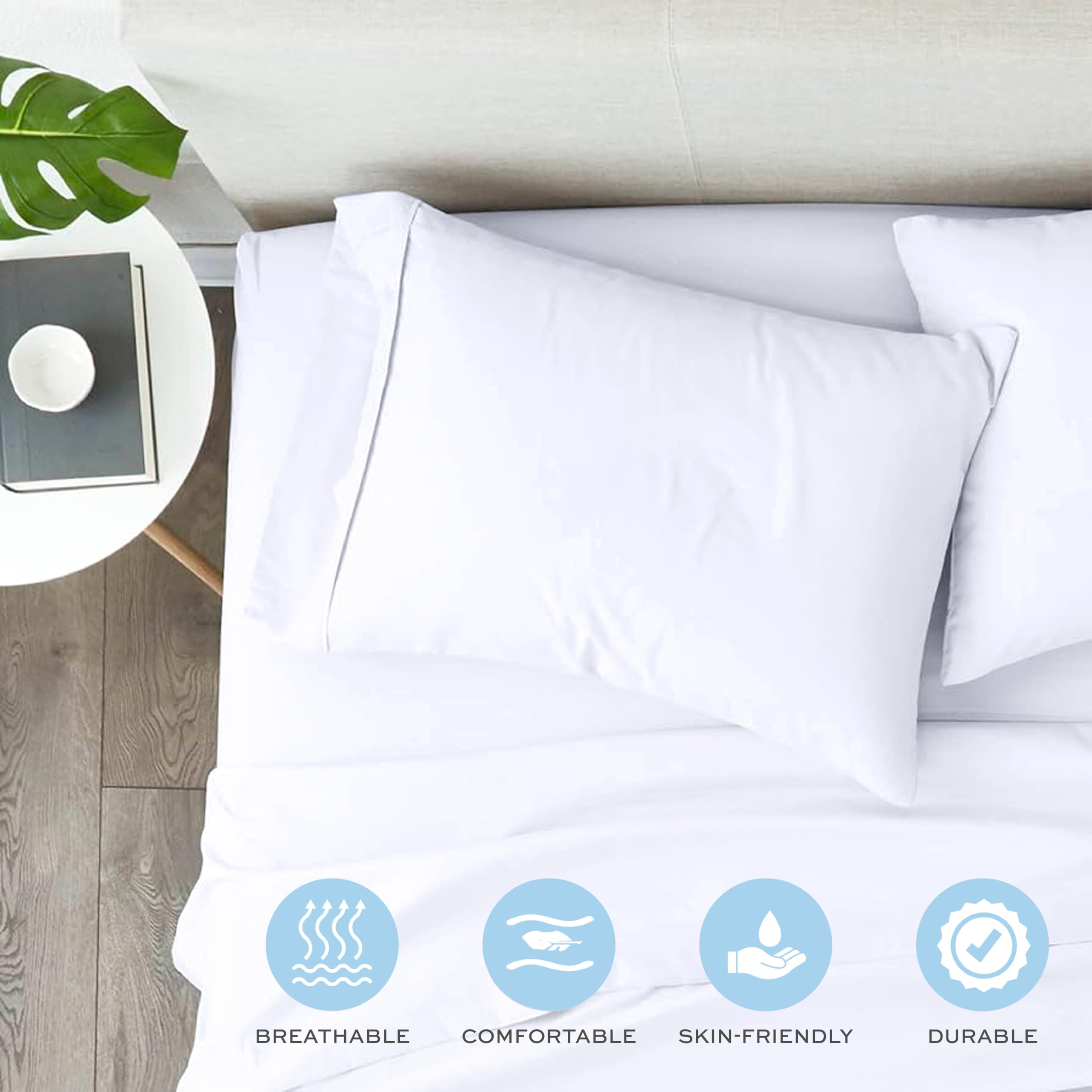 White Classic Pillow Protector Standard Size Zippered Pillowcase Cover Sham (2, Standard 20"X27")  - Acceptable