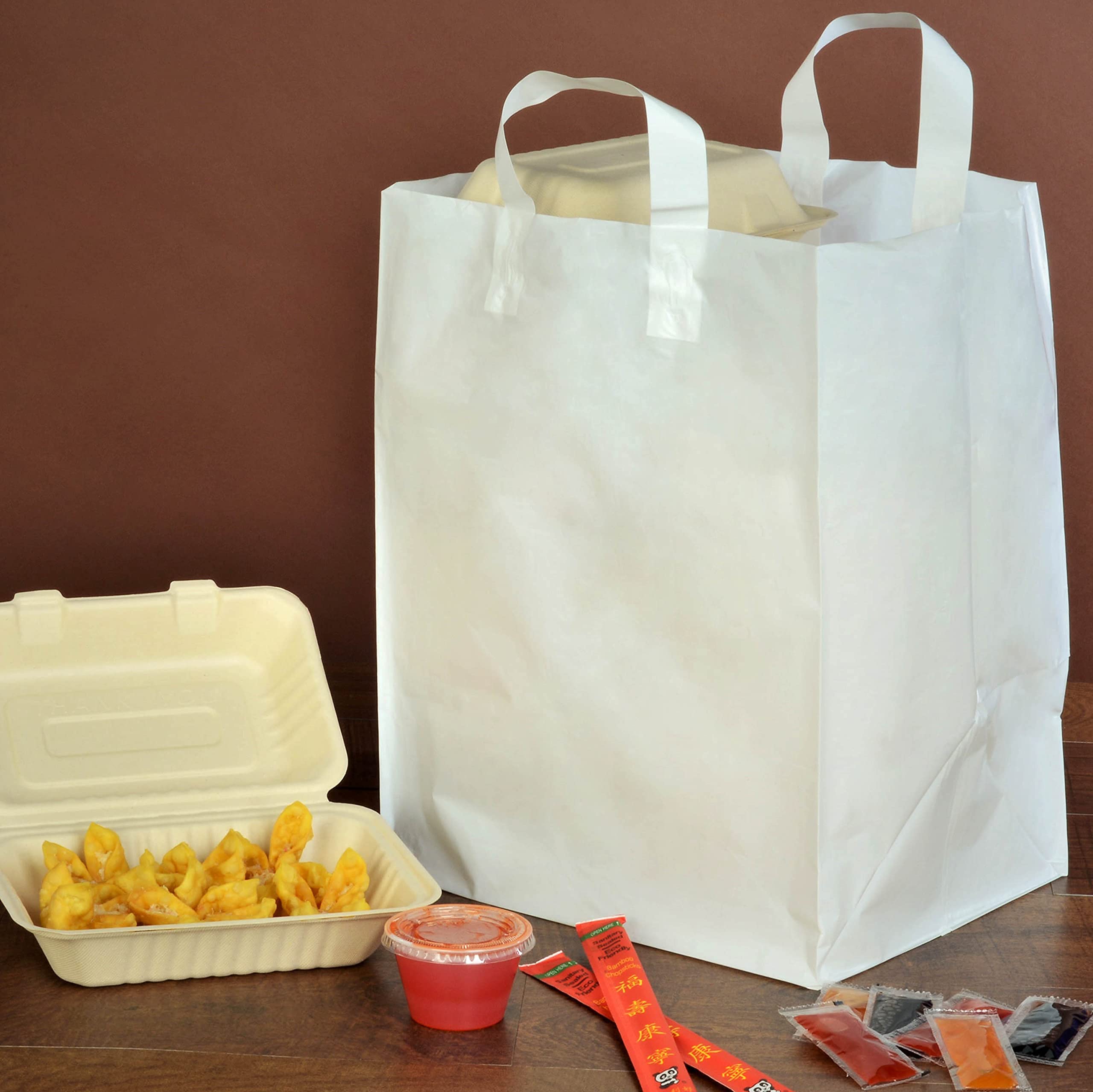 Prime Line Packaging Take Out Plastic Shopping Bags With Handles  - Like New