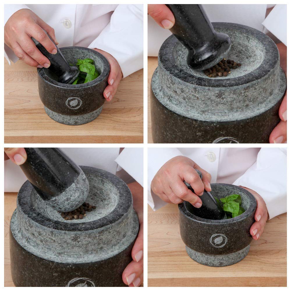 Laevo Mortar and Pestle Set (Large) | Stone Spice Grinder | 2.1 Cup Capacity | 5.5 inch | Reversible | Molcajete Mexicano | Guacamole, Pesto, Spices | Large Mortar & Pestles | Gift Set  - Like New