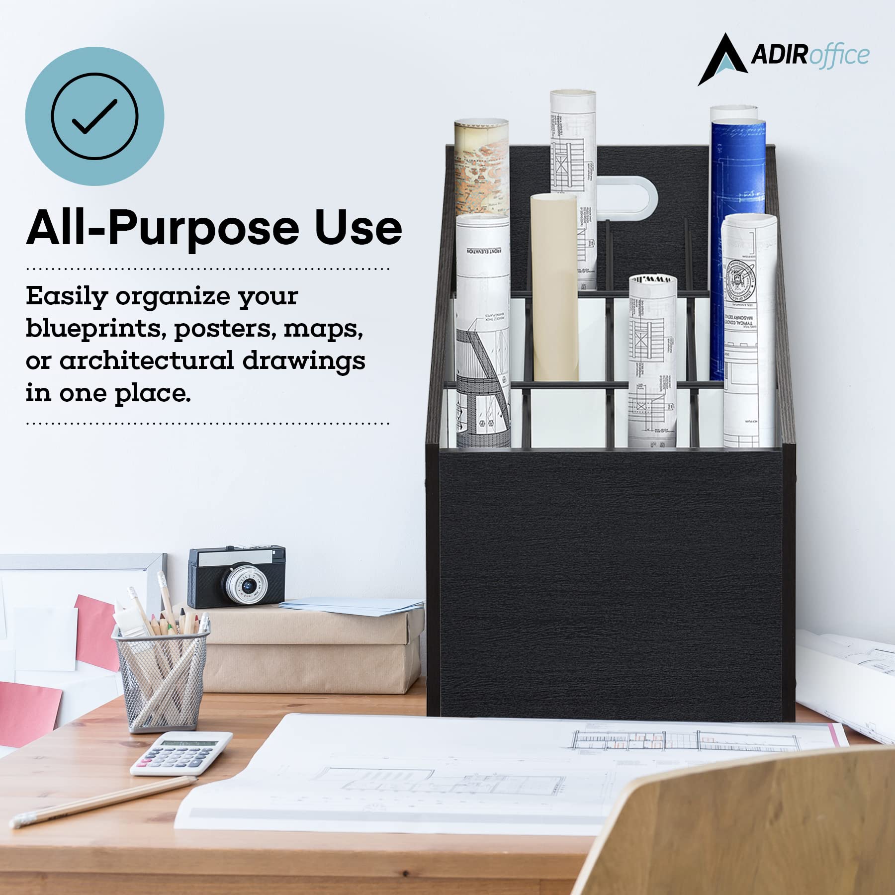 Adir Blueprint Storage Cabinet - Wooden Vertical Roll File Storage Organizer Station For More Organized Office Variation  - Very Good
