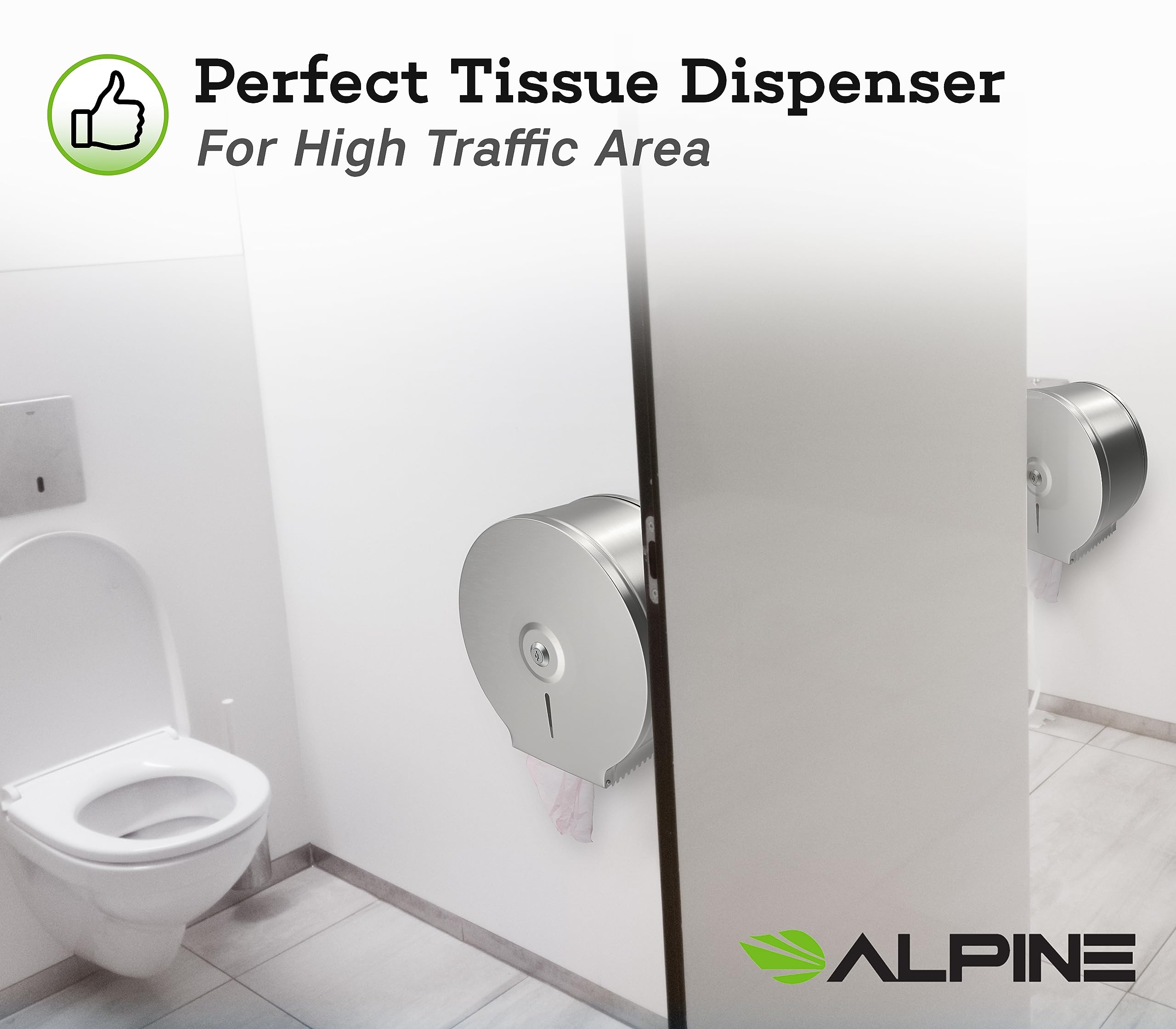 Alpine Industries Jumbo Toilet Tissue Dispenser - Brushed Stainless Steel - 9 Inch Roll with 2.5 Core  - Like New