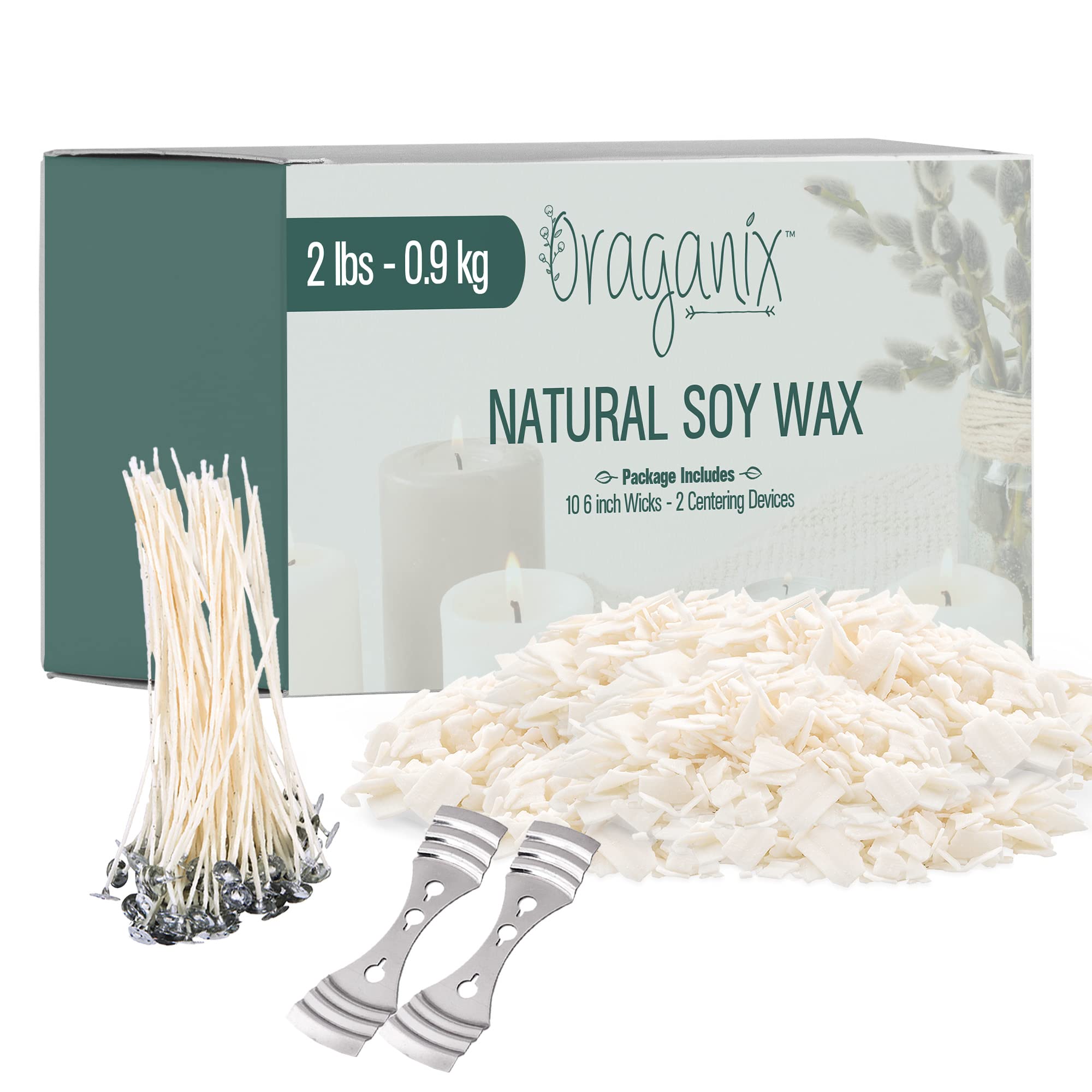 Oraganix Natural Soy Wax DIY Candle Making Kit and Candle Making Supplies - Premium Soy Candle Wax, 100 6-Inch Pre-Waxed Candle Wicks, 2 Metal Centering Devices  - Like New