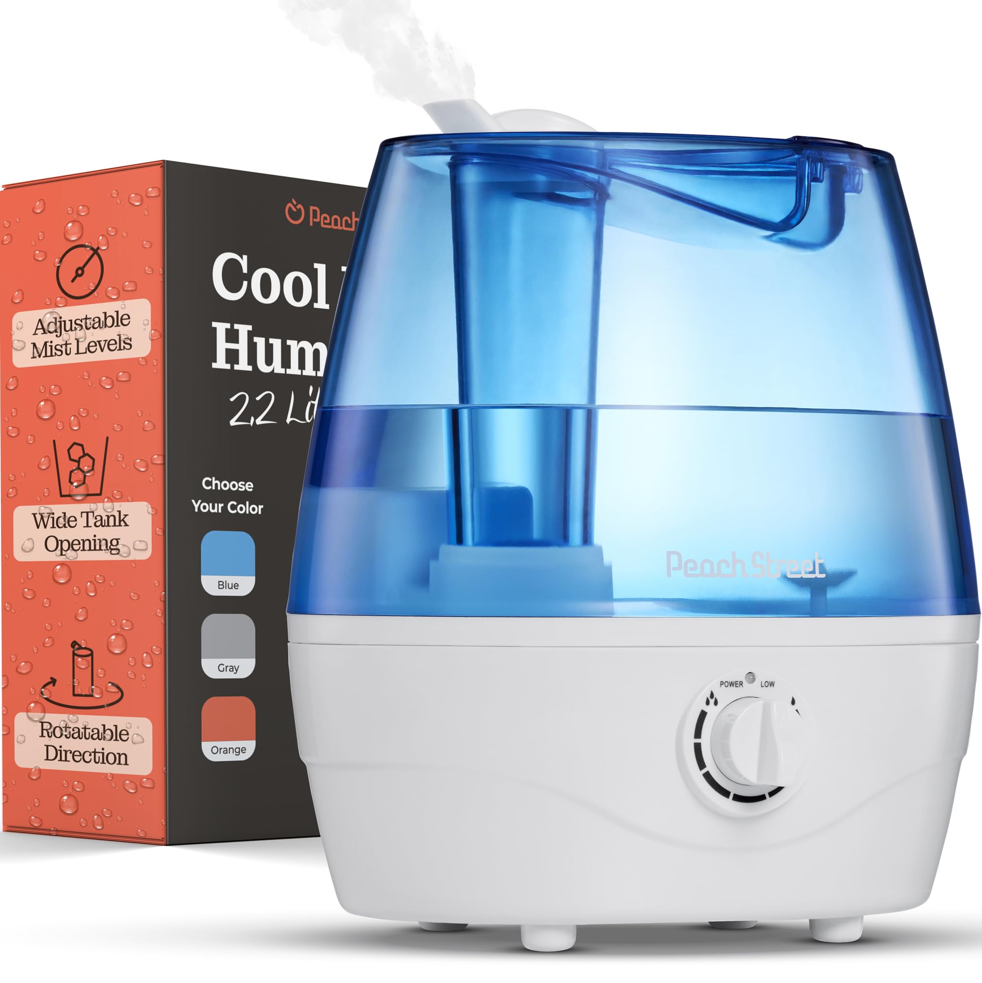 Cool Mist Humidifier - 2.2L Water Tank, for Bedroom, Baby, Quiet Ultrasonic Air Vaporizer, Adjustable Mist Level, 360 Nozzle Rotation, Auto-Shut Off, Large Area Humidifiers Easy Fill and Clean  - Very Good