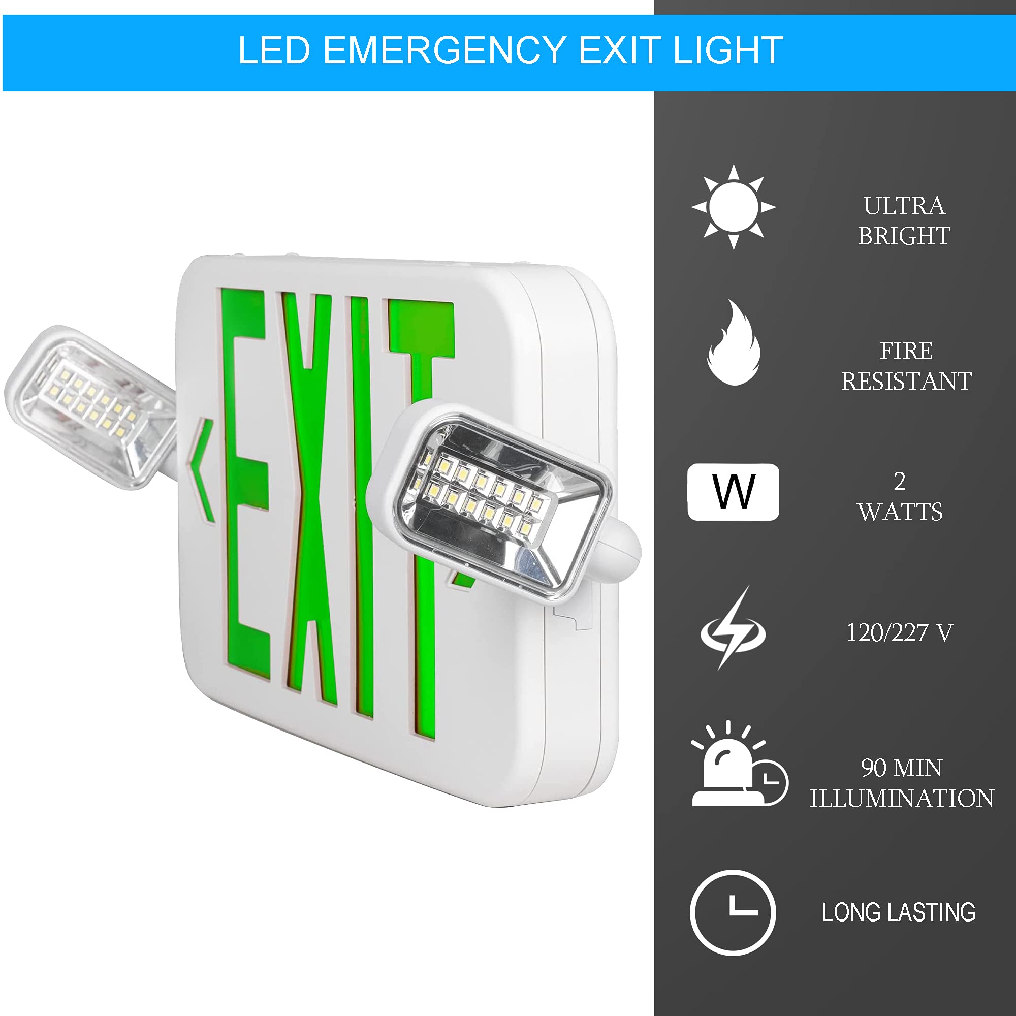 Ciata Ultra Slim Rechargeable Indoor Exit/Emergency Combo Sign Fixture with Battery powered Backup  - Like New