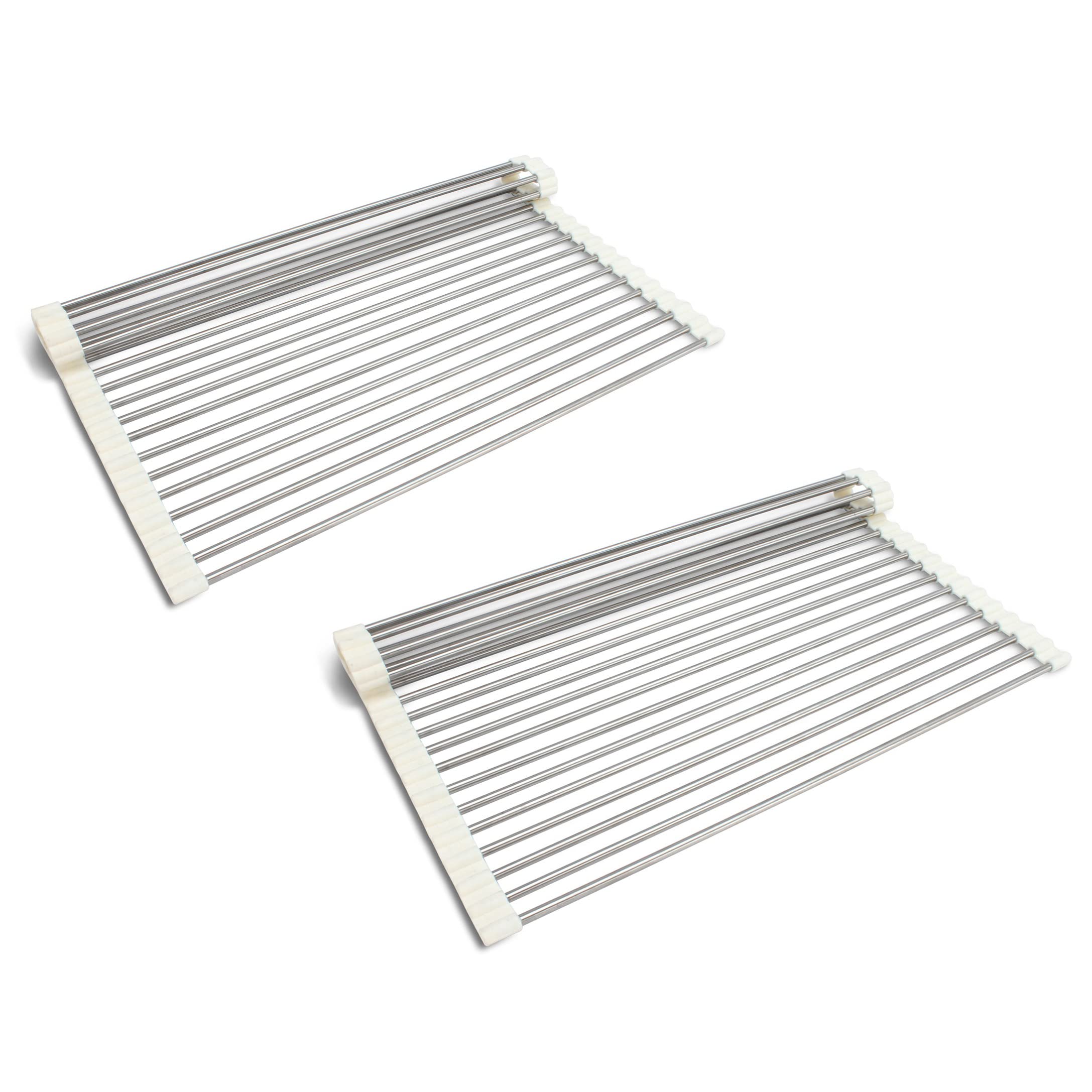 COOK WITH COLOR Roll Up Dish Rack- 2 Pack Over The Sink Mat for Drying Dishes - Silicone Wrapped Stainless Steel Rods (15" x 17.5") - Versatile Roll Up Trivet & Dish Drying Rack for Kitchen  - Like New