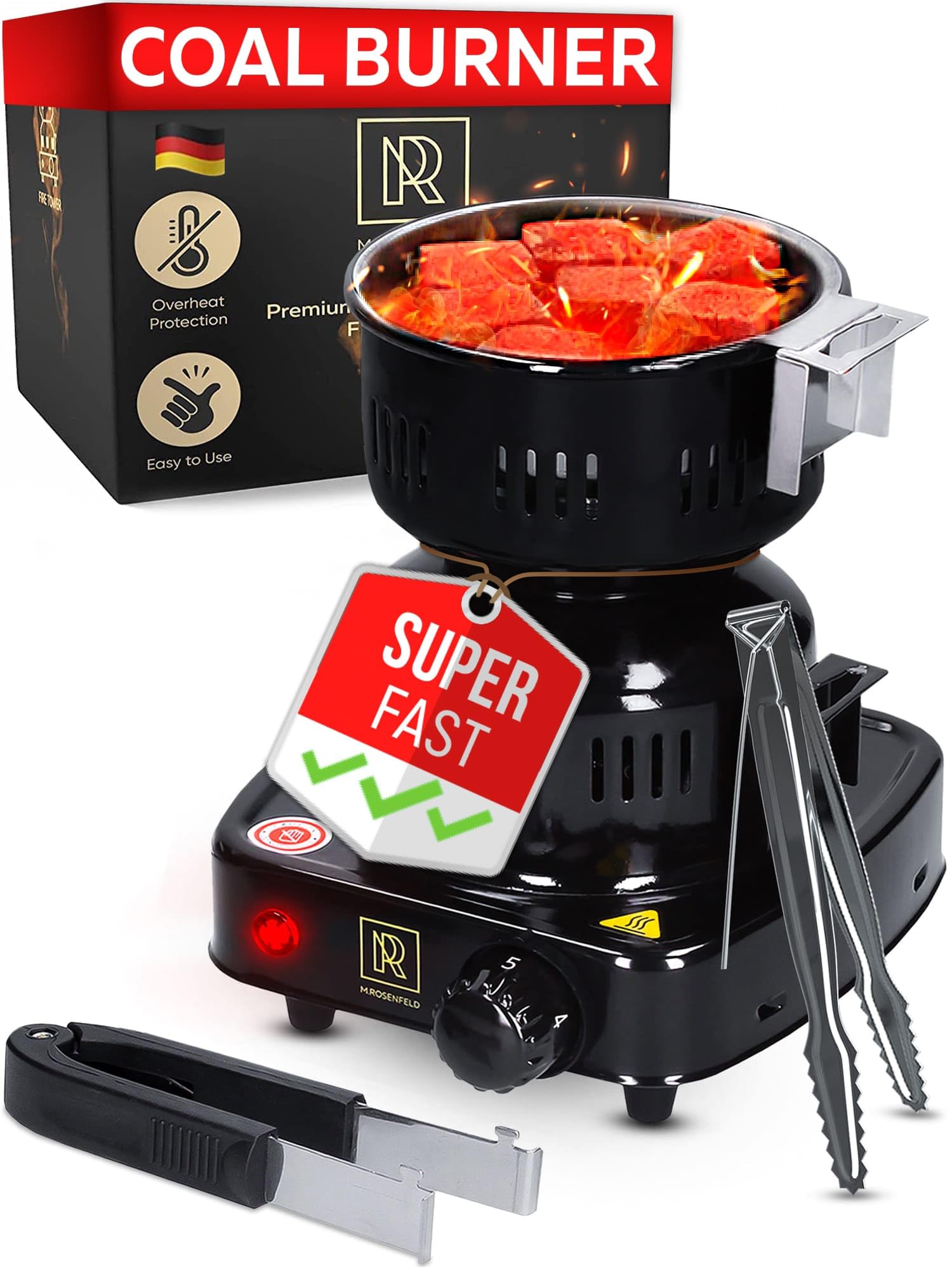 Charcoal Burner - Multipurpose Electric Charcoal Starter UL & STS Approved Electric Stove - Coconut Charcoal Lighters with Tongs - 450W Hot Plate Electric with 304 Stainless Steel Coiled Burner  - Like New