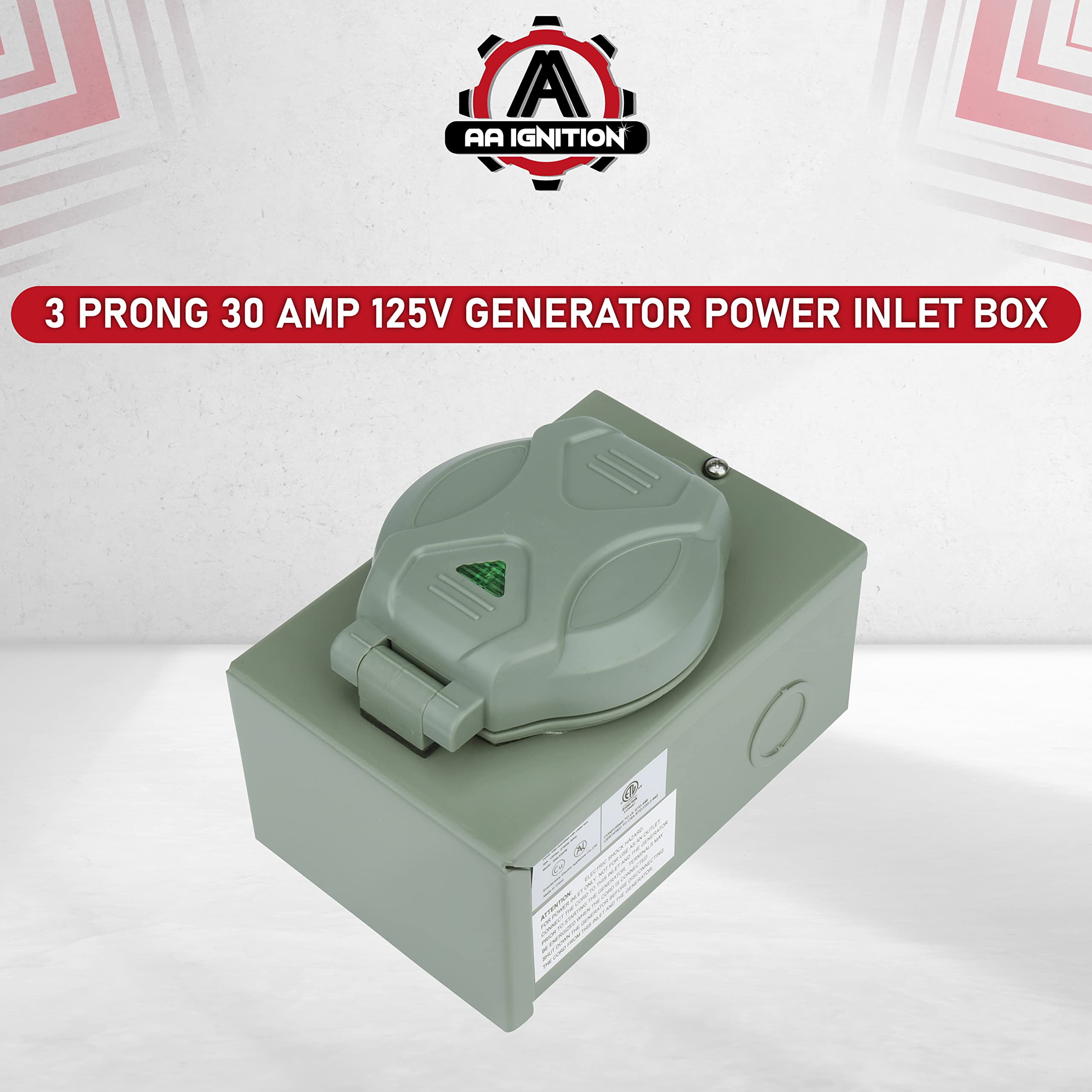 AA Ignition 3 Prong 30 Amp 125/250V Generator Power Inlet Box - NEMA L5-30 Power Inlet Box - 3750 Watts Generator Inlet Plug for Outdoor Receptacle - Weatherproof Generator Outlet, ETL Listed  - Very Good