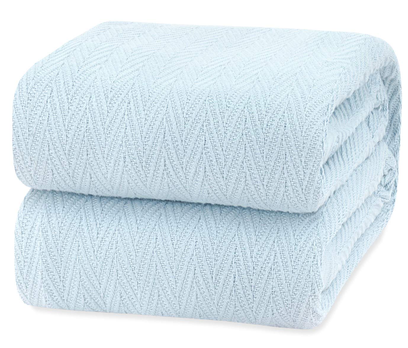 White Classic Queen Size Blanket for Bed, 100% Cotton Blankets Soft and Breathable, 410Gsm Waffle Lightweight Summer Blanket 90x90 Inches Light Blue  - Like New