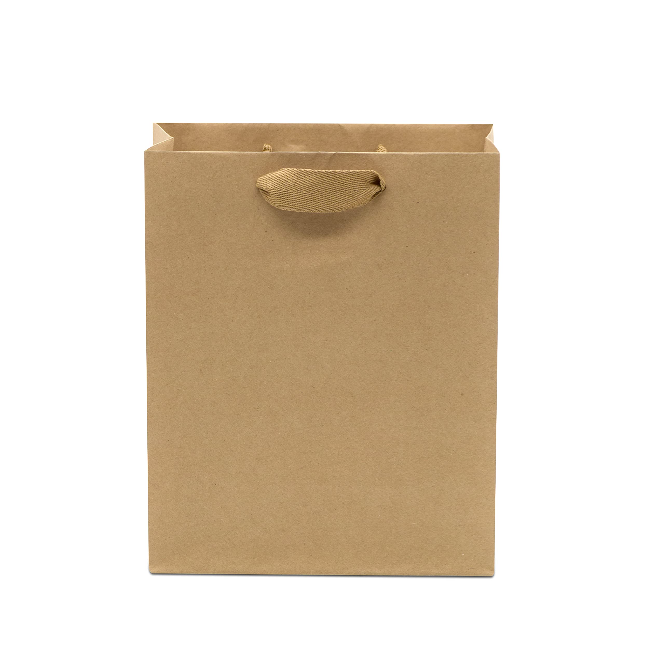 Kraft Gift Bags - 50 Pack 8x4x10 Designer Kraft Shopping Bags in Bulk, Small Gift Wrap Totes with Fabric Handles for Boutiques, Small Business, Retail Stores, Merchandise, Birthday Parties  - Like New