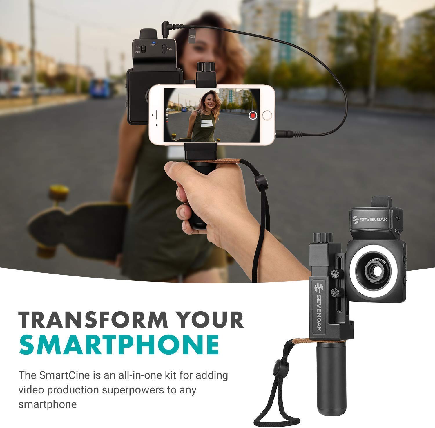 Movo SmartCine W2 - Wireless Smartphone Video Kit with Phone Rig, Dual Wireless Lavalier Microphone System, LED Light, Wide and Fisheye Lenses for iPhone/Android Phones - YouTube, TIK Tok Kit  - Like New
