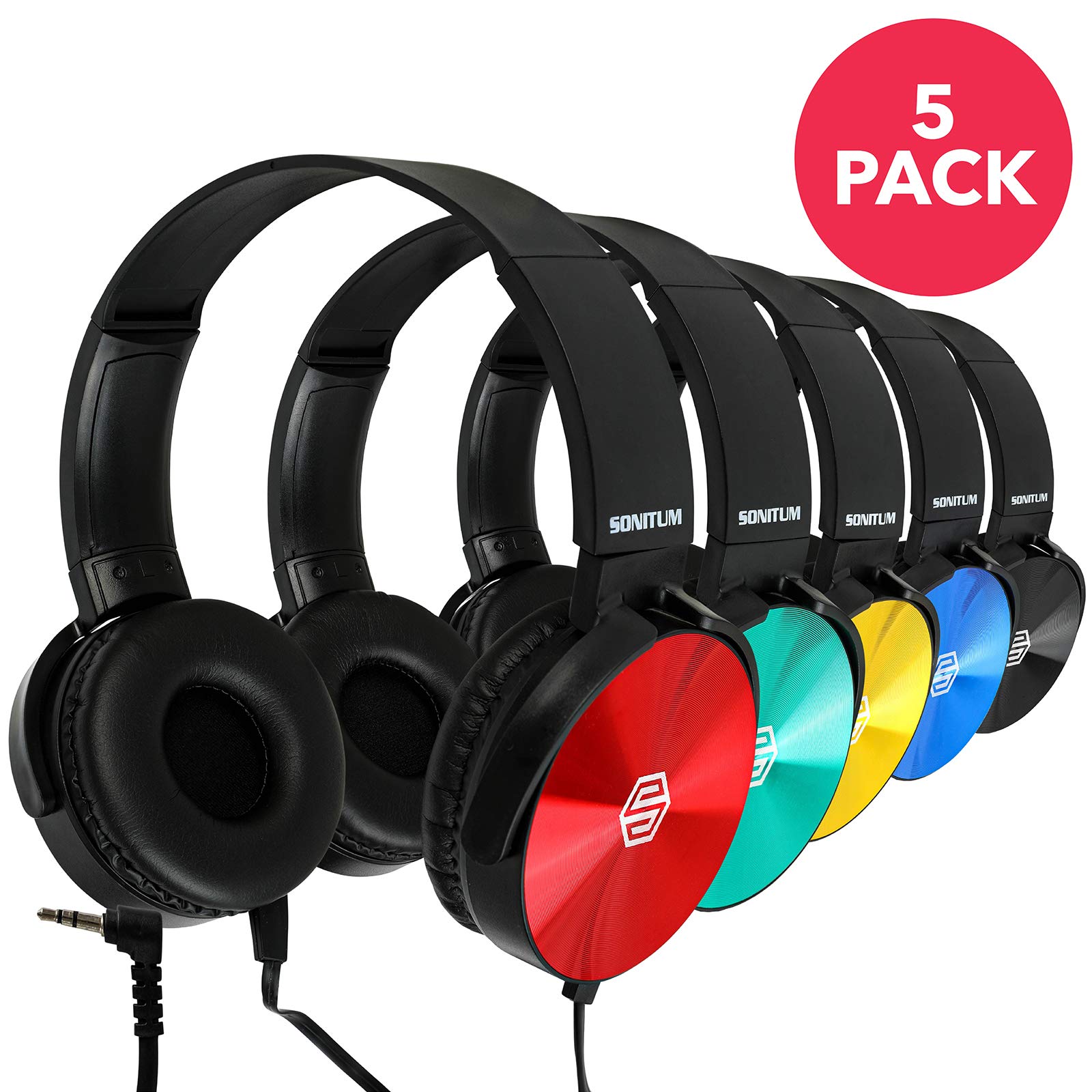 Sonitum Kids Headphones 5 Pack On Ear Colorful Wired 3.5mm Jack  - Acceptable