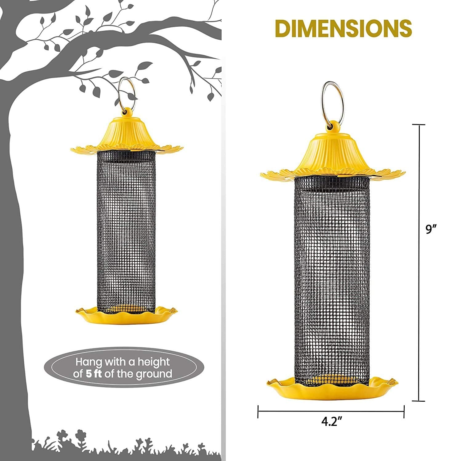 Finch Bird Feeders for Outside [Set of 2] 0.5 LB Capacity Yellow Wild Bird Feeders, Seeds Attracts Small Birds to Backyard & Garden. Tube Bird Feeders for Outdoors.  - Acceptable