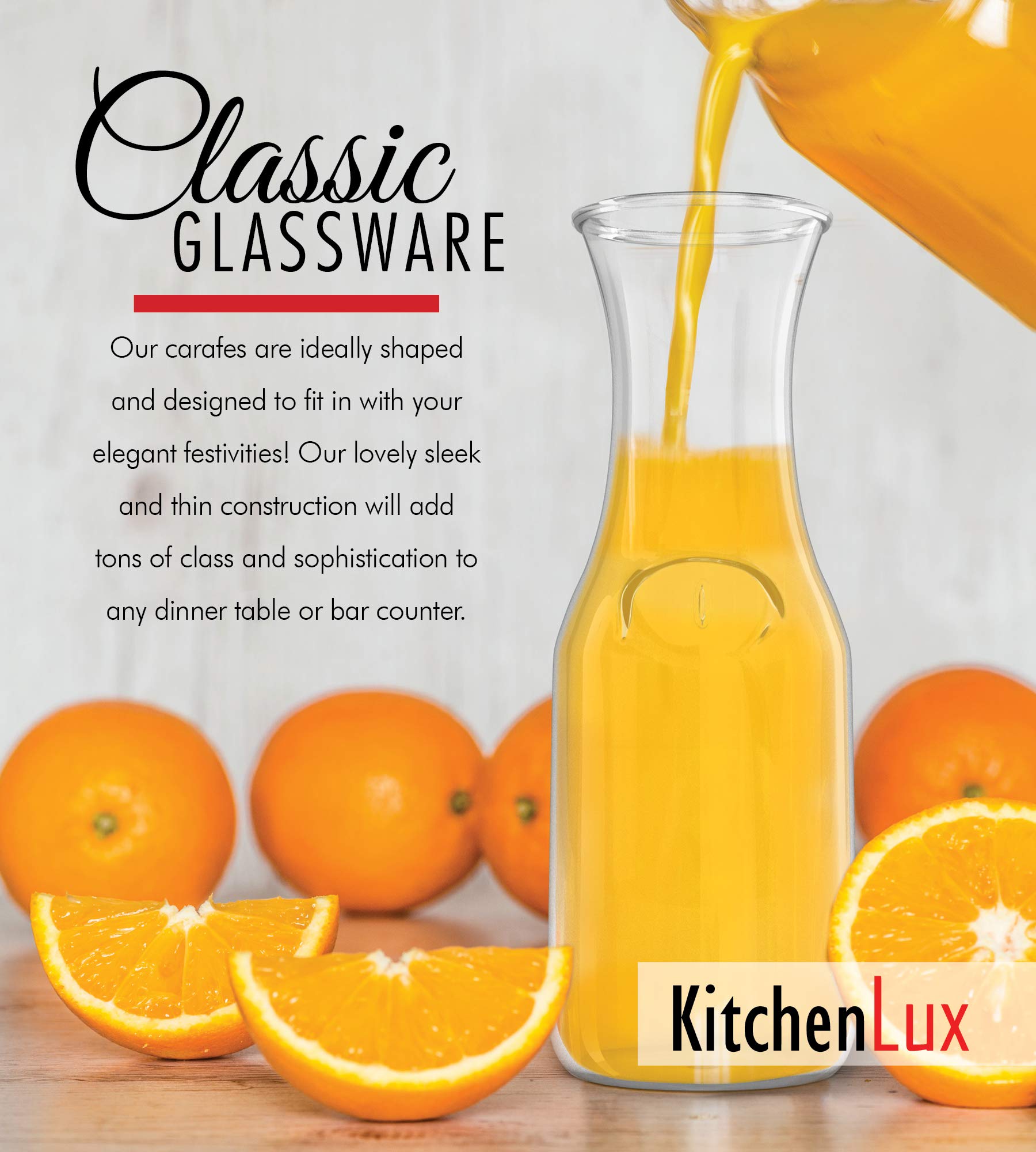 1 Liter Glass Carafe - Elegant Wine Decanter and Drink Pitcher - Narrow Neck For Comfortable Grip, Wide Mouth For Easy Pouring - Great for Parties and Events – Kitchen Lux  - Like New