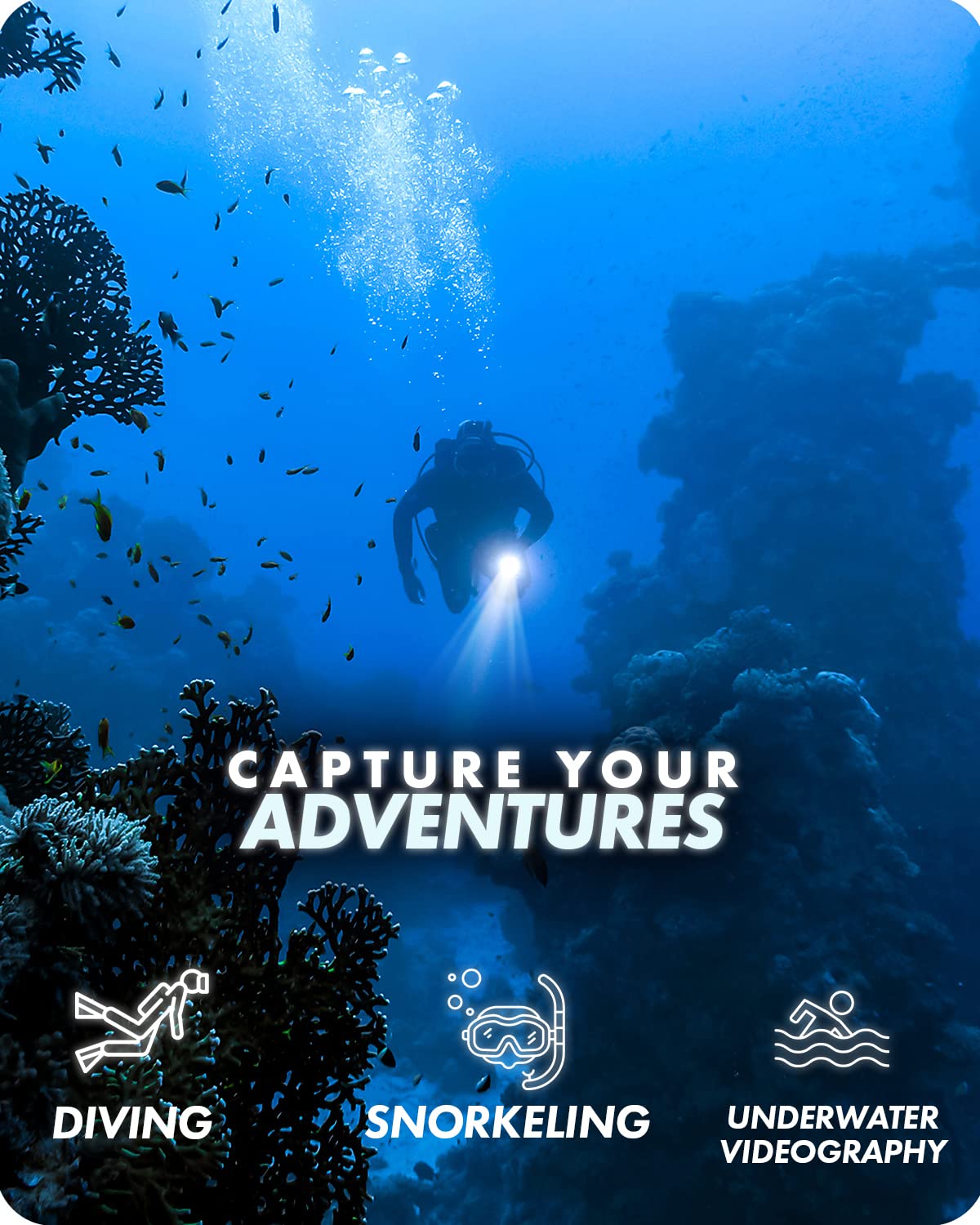 Movo DiveRig4 Diving Rig Bundle with Waterproof LED Light - Compatible with GoPro HERO3, HERO4, HERO5, HERO6, HERO7, HERO8, and DJI Osmo Action Cam - Scuba Accessories for Underwater Camera  - Acceptable