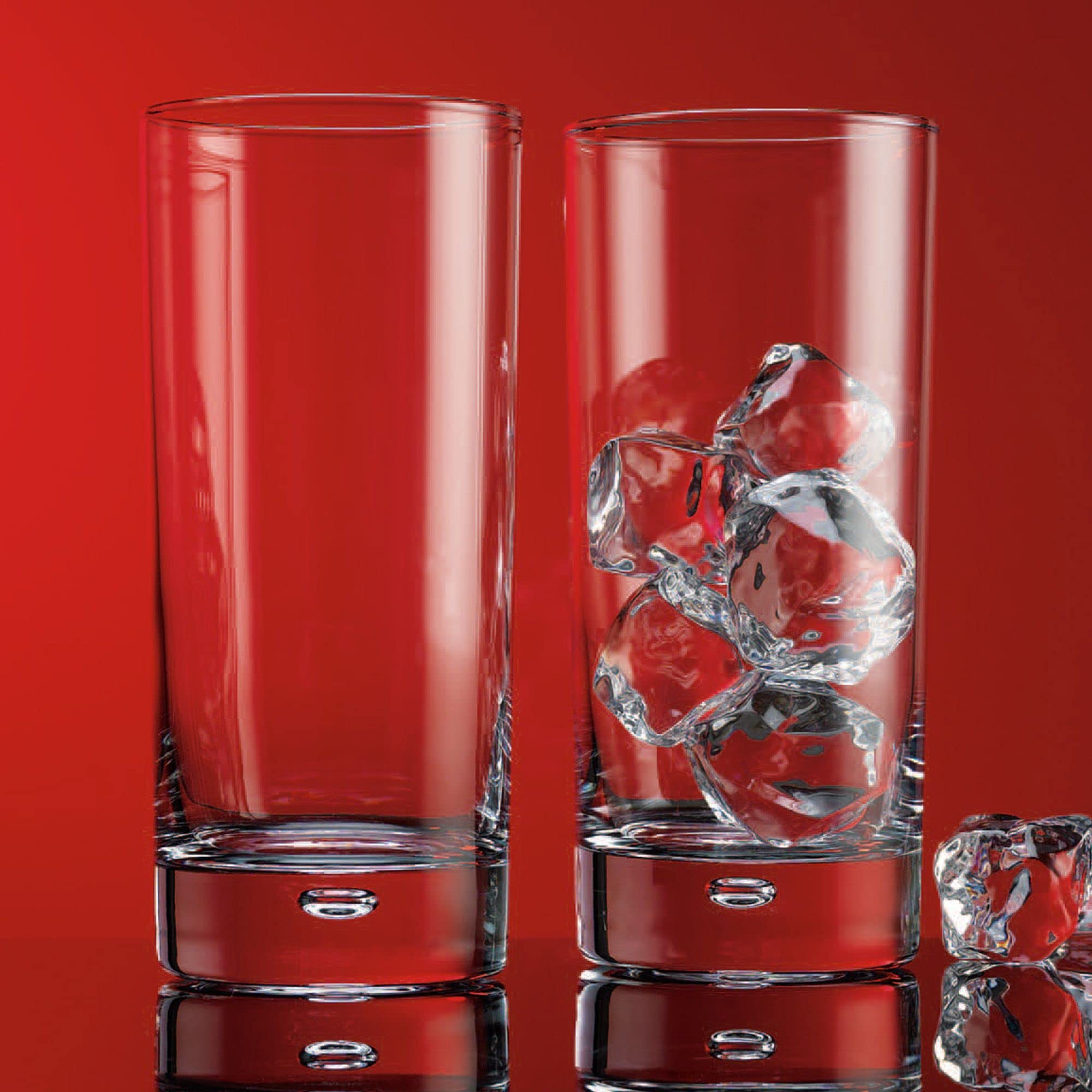 Home Essentials & Beyond Highball Glasses set of 4, 17 oz Drinking Glasses, Red Series Heavy Bubble Base.  - Like New