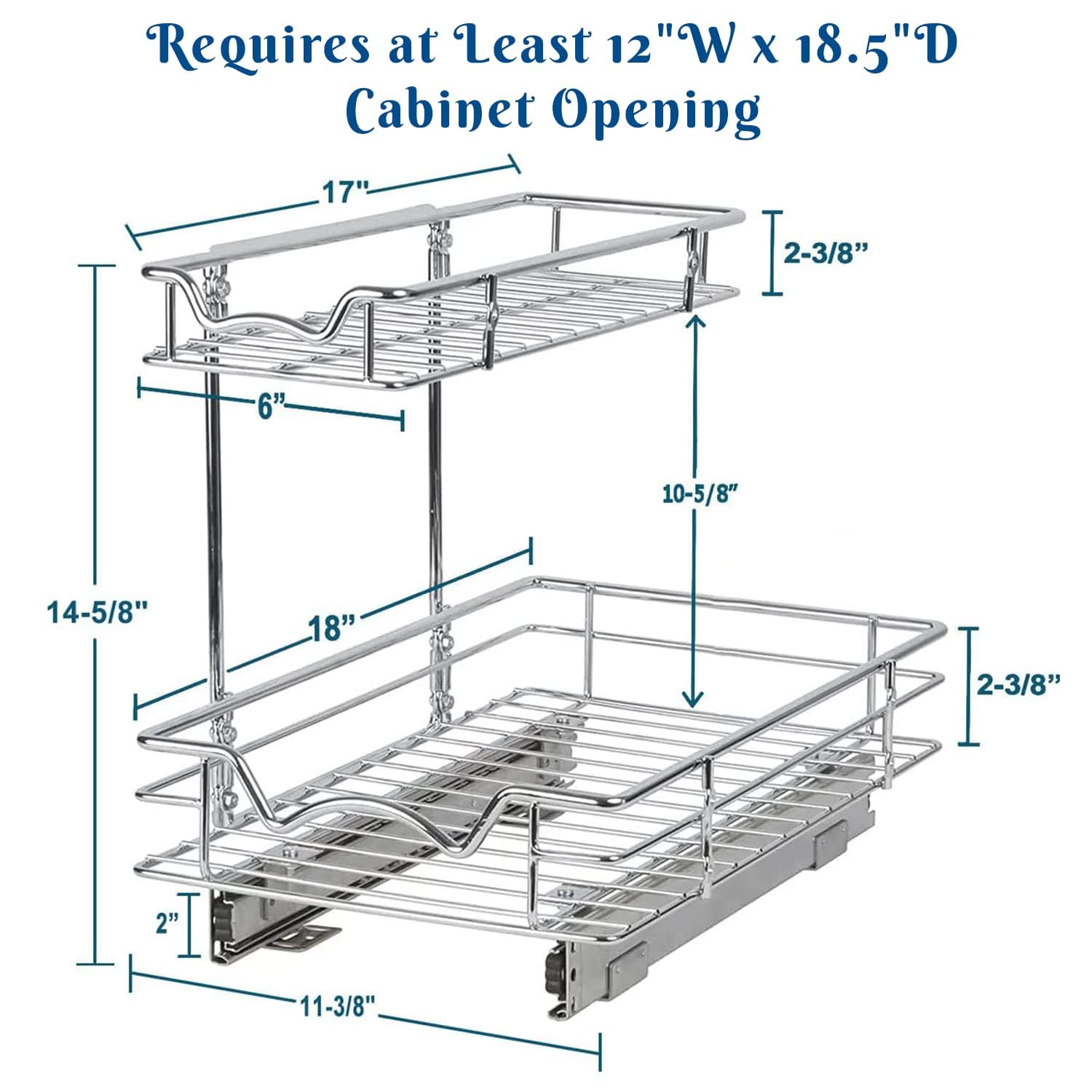 Under the Sink Pull Out Cabinet Organizer Sliding Shelf- Heavy Duty Metal, with 5 Year Limited Warranty- 2 Tier Slide Out Shelf, Multi-Use, for Cleaning Products, Kitchen and Pantry Supplies- Anti Rust Chrome  - Like New