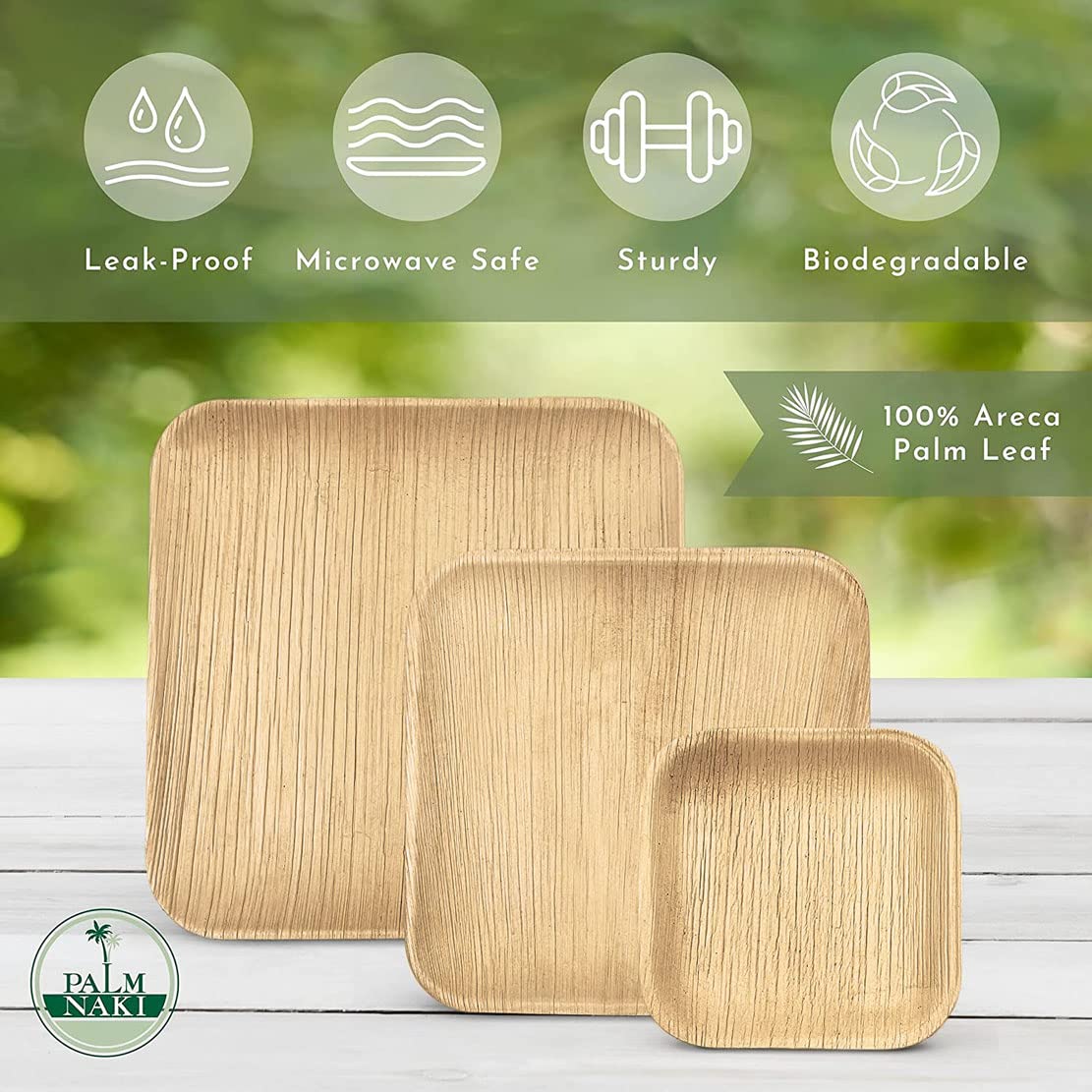 PALM NAKI Small Square Palm Leaf Plates (40 Count) - Disposable Dinnerware, Eco-Friendly, Compostable and Biodegradable Plates (4" Plates)