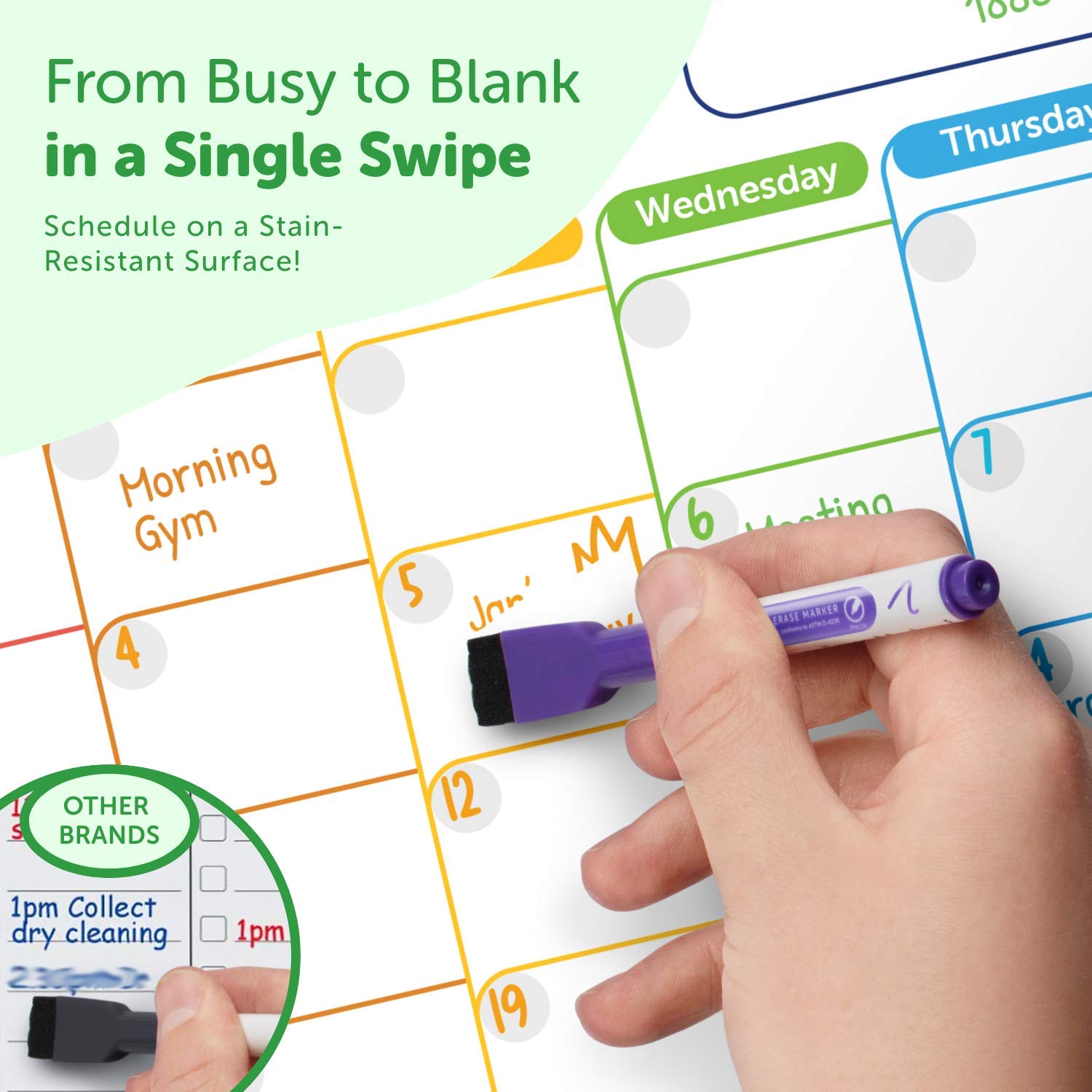 Premium Magnetic Dry Erase Calendar Sheet 17" x 12" Great for Fridge! Includes a Set of 6 Markers  - Very Good