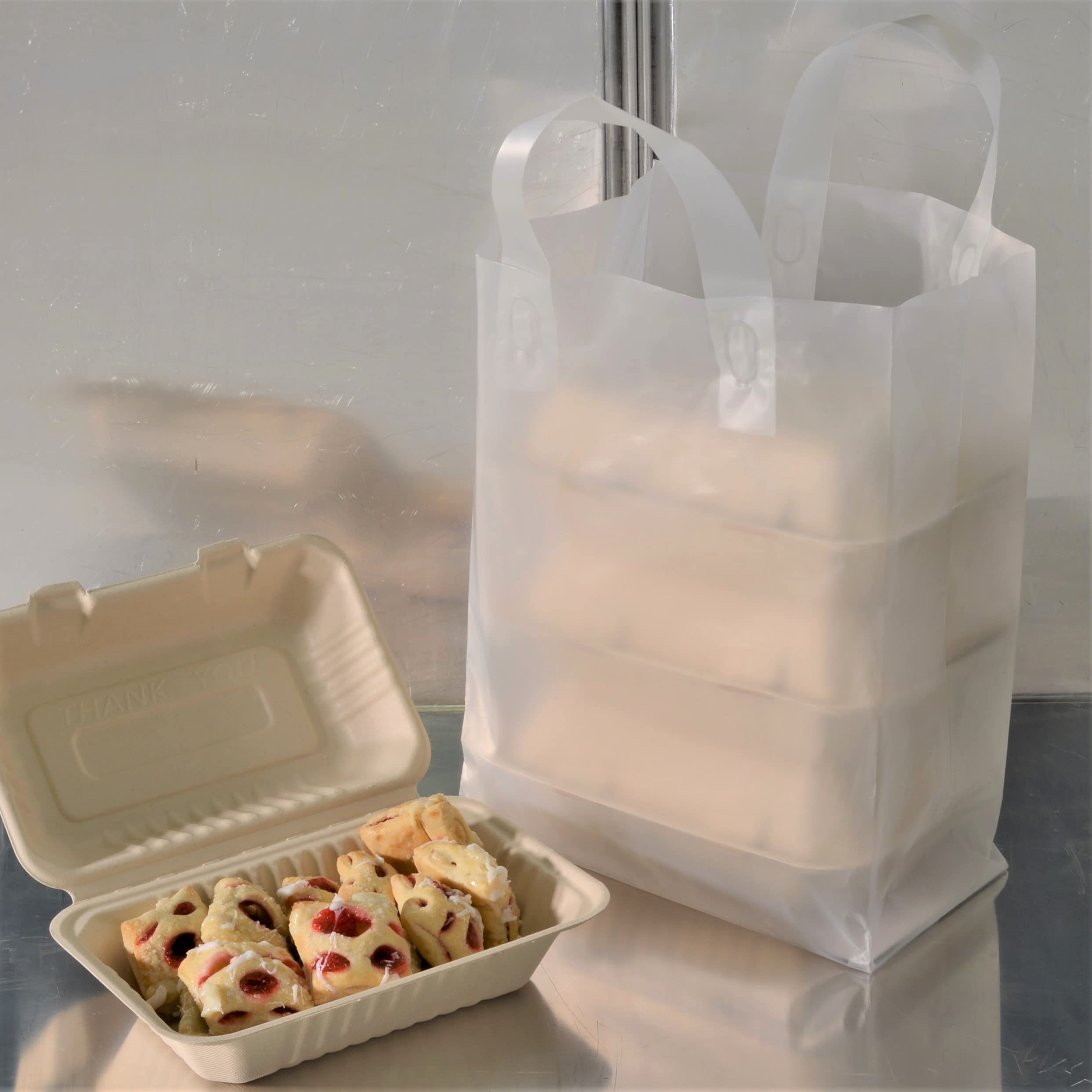 Prime Line Packaging PLP Frosted White Plastic Shopping Bags  - Very Good