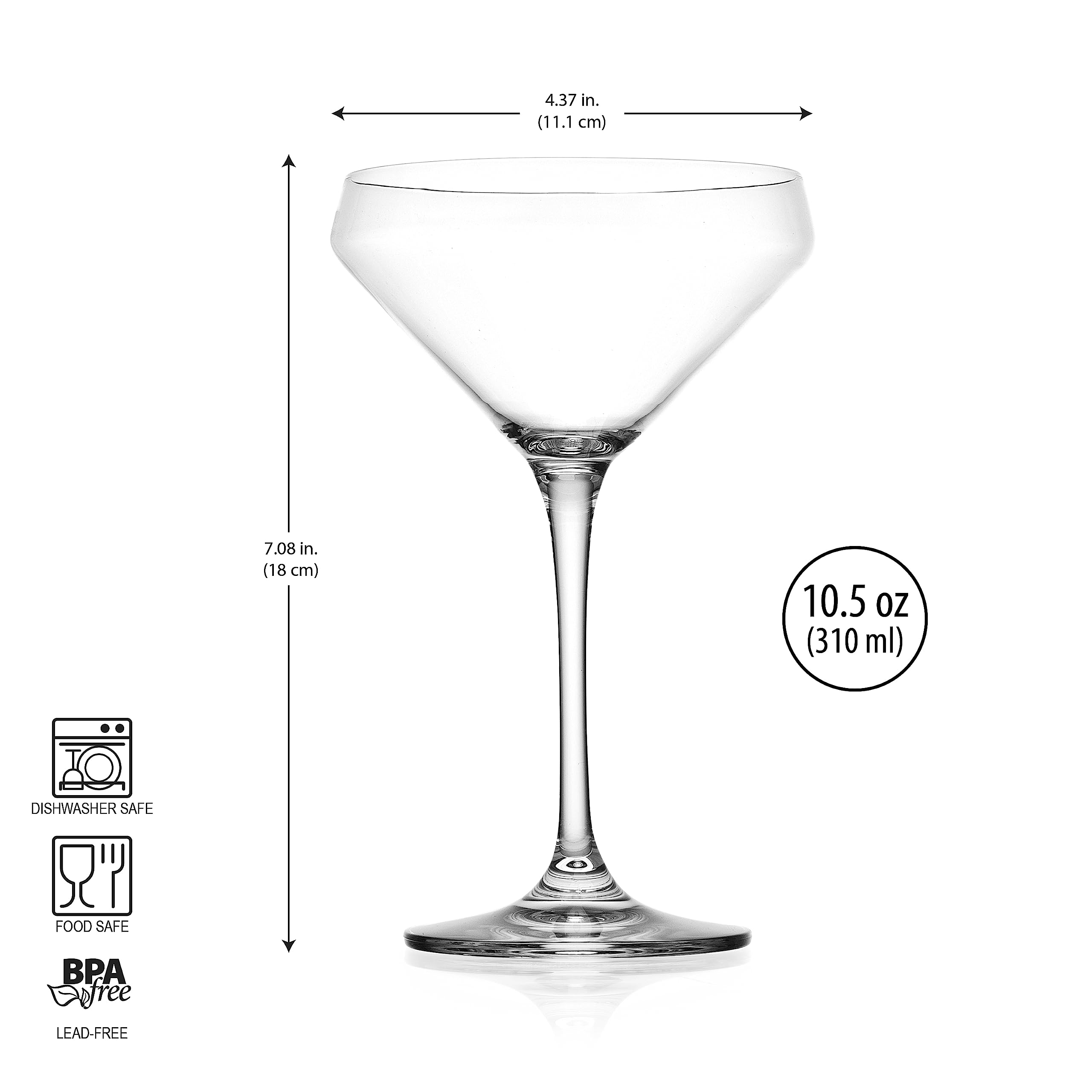 Glaver's Martini Glasses Cocktail Glasses, 10.5 Ounce Stemmed Margarita Glasses, For Bar, Martini, Cosmopolitan, Gimlet and Cocktails. - Dishwasher Safe.  - Like New