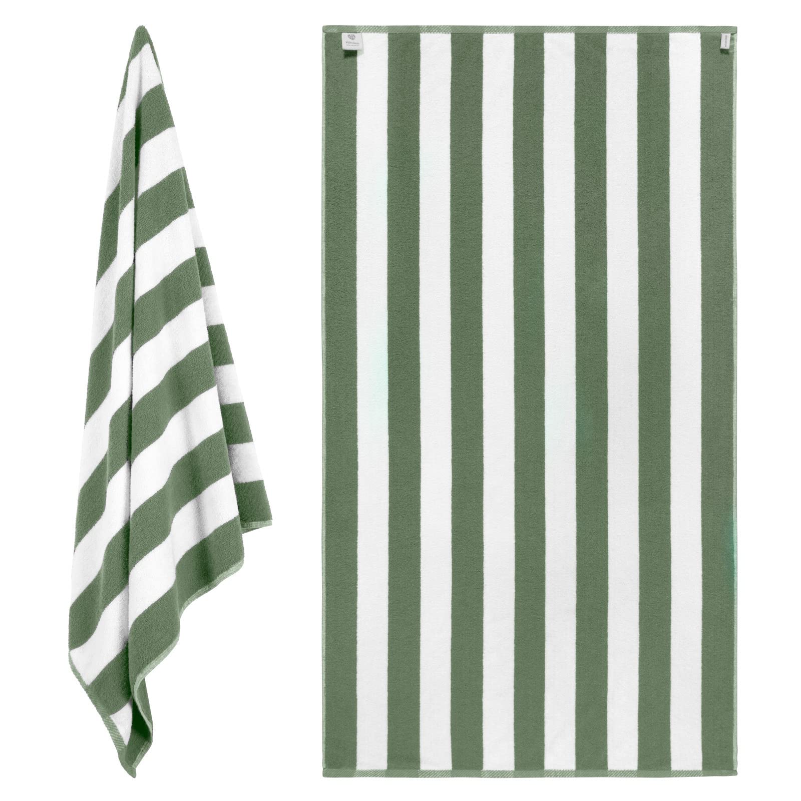 White Classic Beach Towels Oversized Cabana Stripe Cotton Bath Towel Large - Luxury Plush Thick Hotel Swim Pool Towels for Adults Super Absorbent Quick Dry - 35x70 Khaki Green [2 Pack]  - Like New