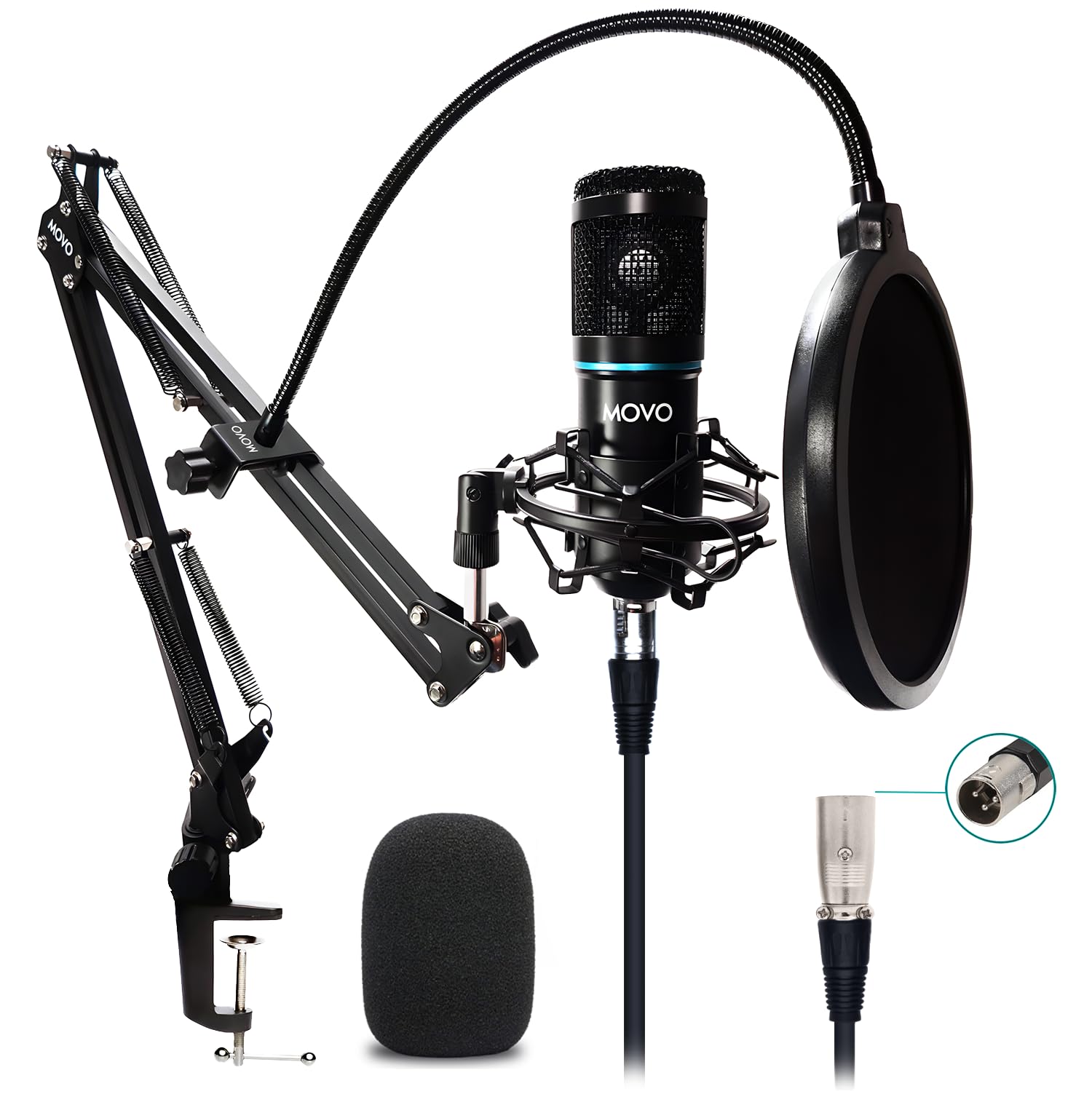 Movo PodPak Podcast Equipment Bundle with XLR Condenser Microphone, Articulating Scissor Arm, and Pop Filter - XLR Mic for Podcasting, Streaming, YouTube, Music, ASMR - Content Creator Studio Mic  - Like New