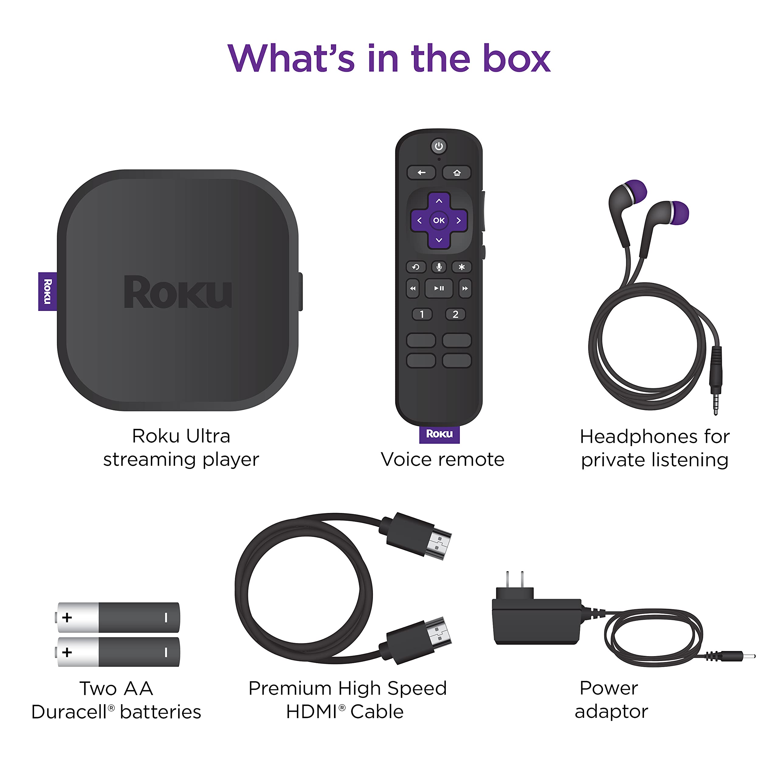 Roku Ultra | Streaming Device HD/4K/HDR/Dolby Vision with Dolby Atmos, Bluetooth Streaming, and Roku Voice Remote with Headphone Jack and Personal Shortcuts, includes Premium HDMI� Cable