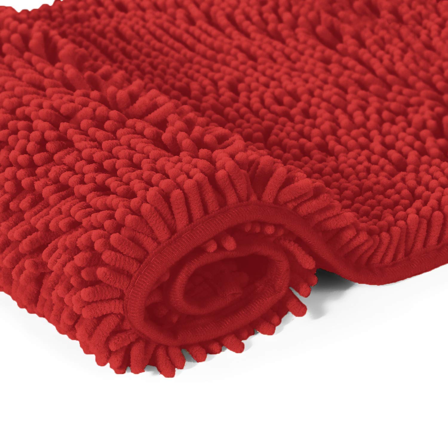 LUXURUX Red Bathroom Rugs Set-Extra-Soft Plush Bath mat Shower Bathroom Rugs,1'' Chenille Microfiber Material, Super Absorbent (Rectangular Set, Red)  - Like New