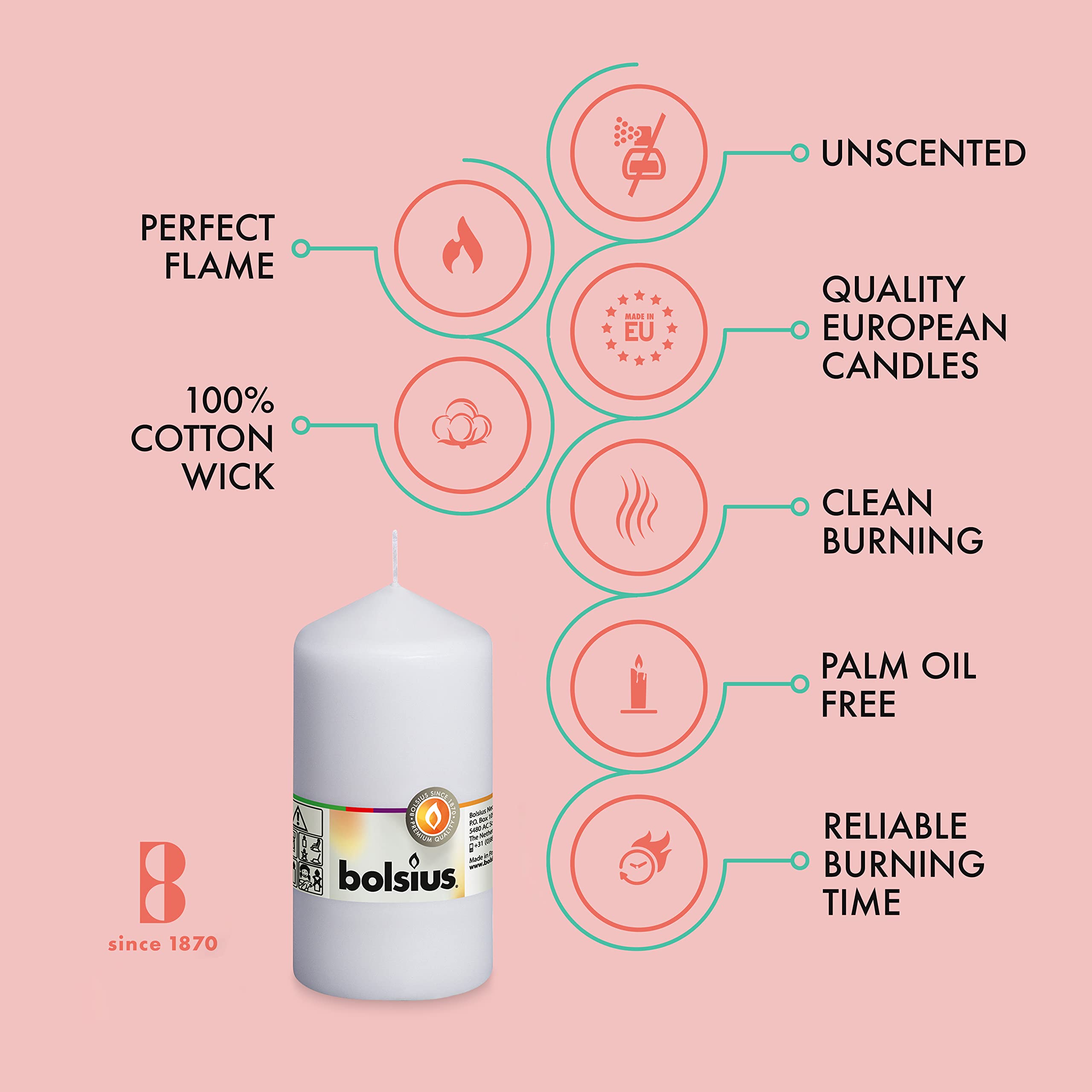 BOLSIUS Pillar Candles - Premium European Quality - Unscented Dinner, Wedding, Party, & Restaurant Candles  - Very Good