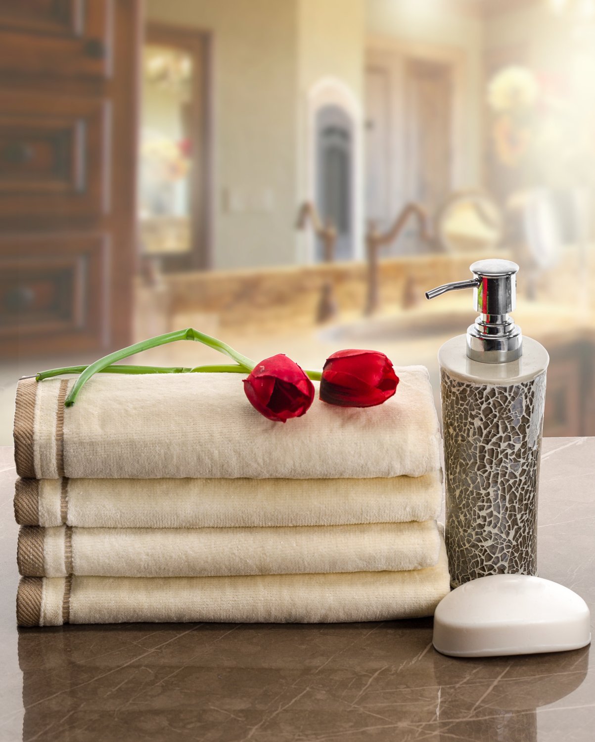 Monogrammed Gifts, Towels Fingertip, 11 x 18 Inches - Set of 4- Decorative Golden Brown Embroidered Towel - Extra Absorbent 100% Cotton- Personalized Gift- for Bathroom/Kitchen/Spa  - Very Good