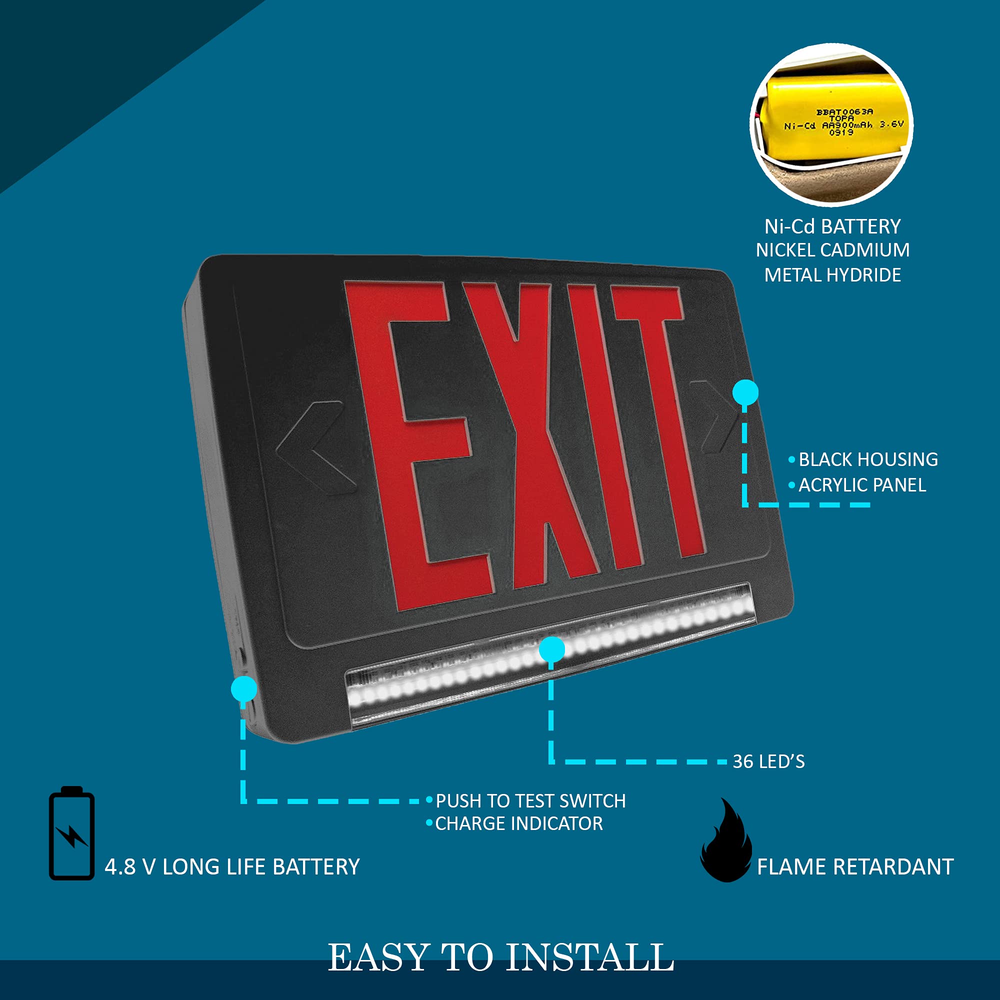 Ciata Ultra Bright Energy-Efficient Lighting LED Red Exit Sign & Emergency LED Lightpipe Combo with Battery Backup  - Like New
