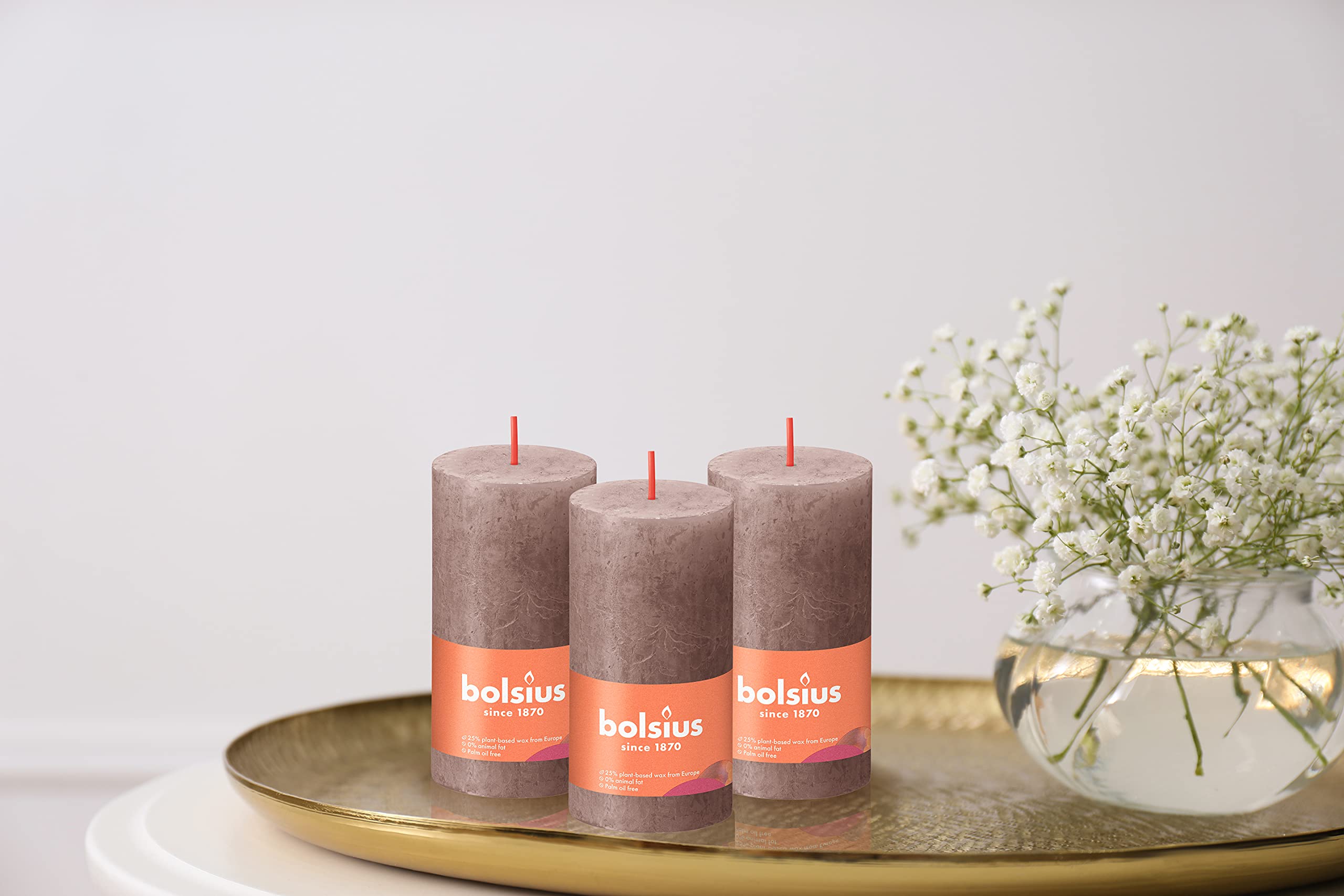 BOLSIUS 4 Pack Taupe Rustic Pillar Candles - 2 X 4 Inches - Premium European Quality - Includes Natural Plant-Based Wax - Unscented Dripless Smokeless 30 Hour Party D�cor and Wedding Candles  - Acceptable