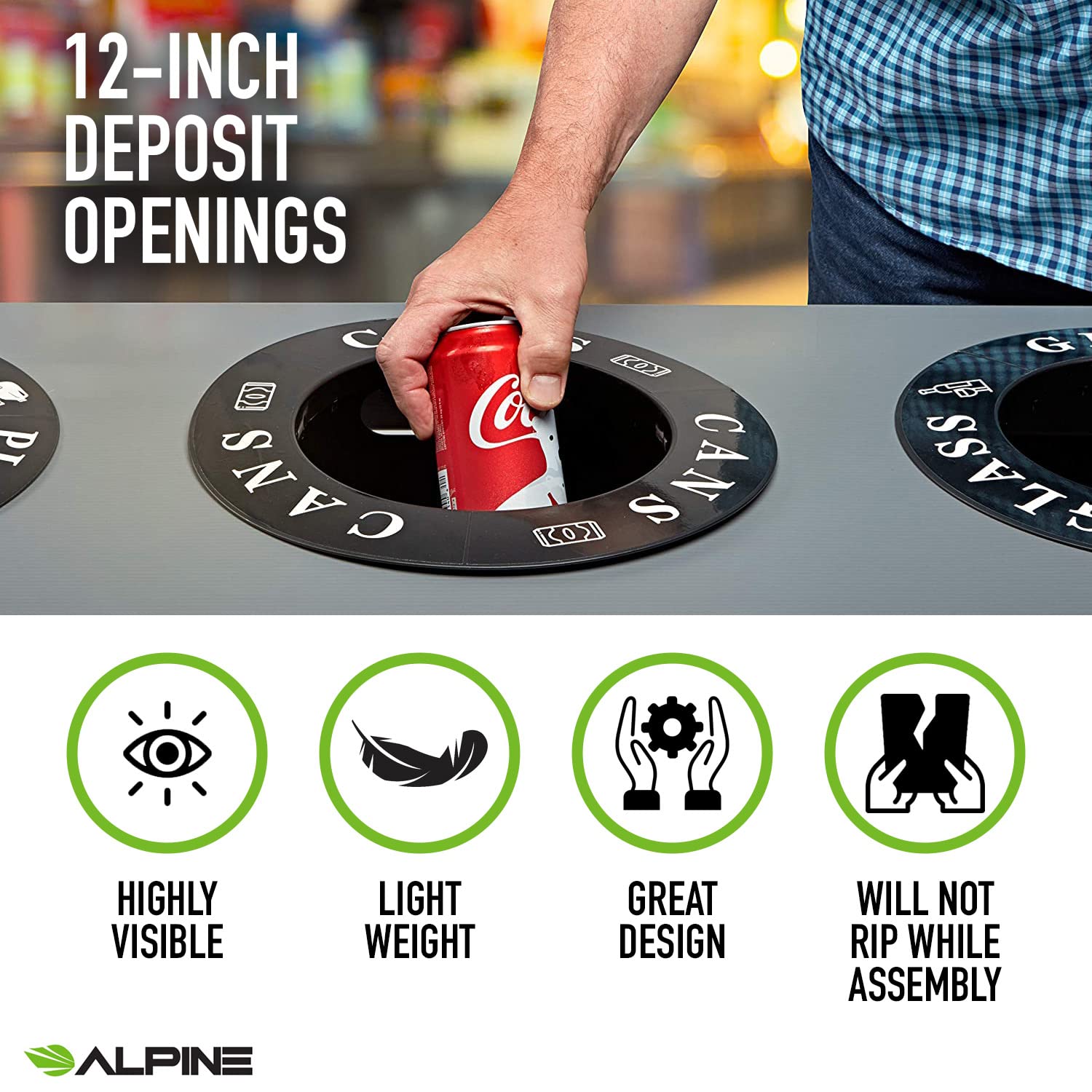 Alpine Industries Recycling Center - Heavy Duty Plastic Recycle Trash Bin  - Like New