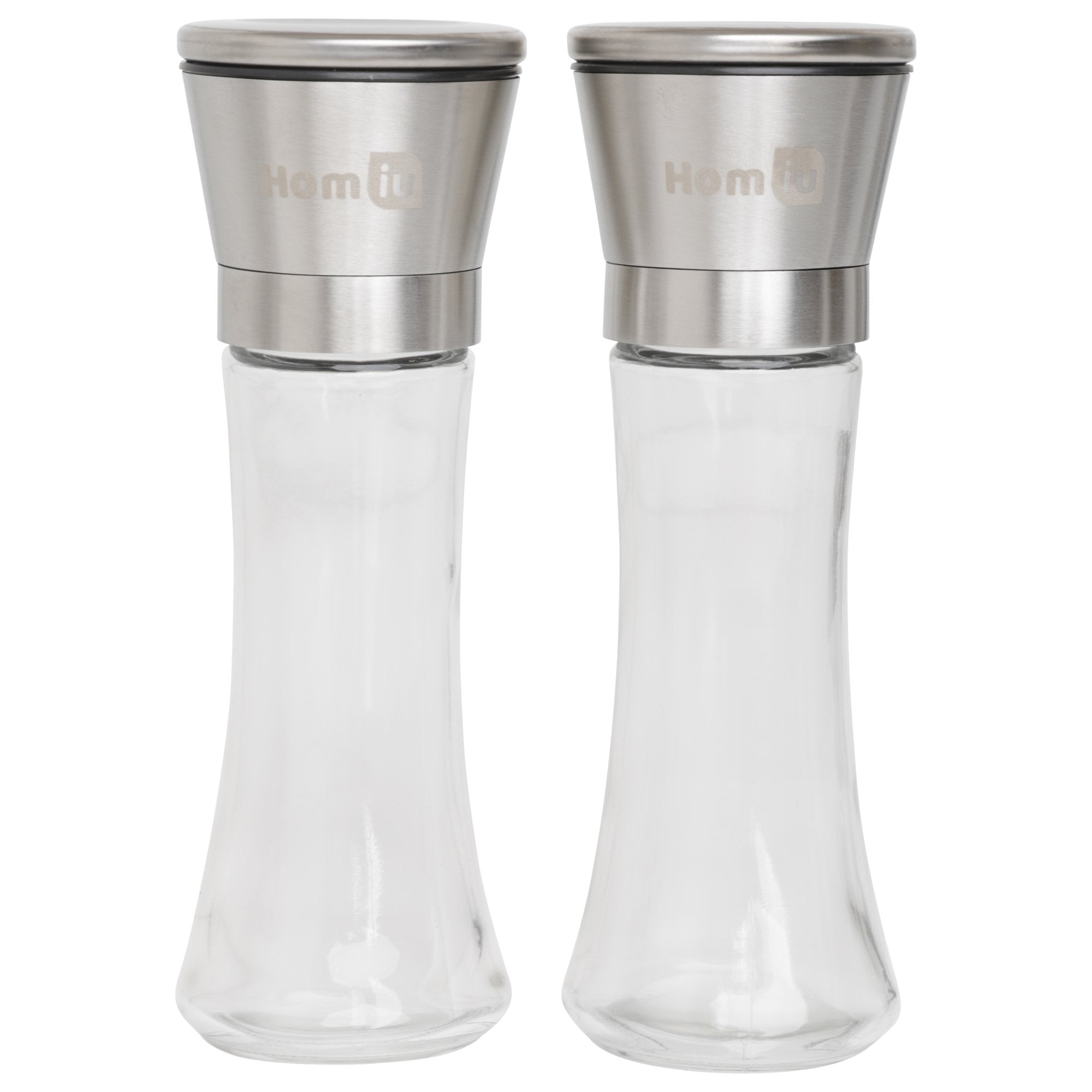 Homiu Salt and Pepper Grinder Mill Set of 2 Stainless Steel Adjustable Handheld Glass Bottle Large  - Very Good