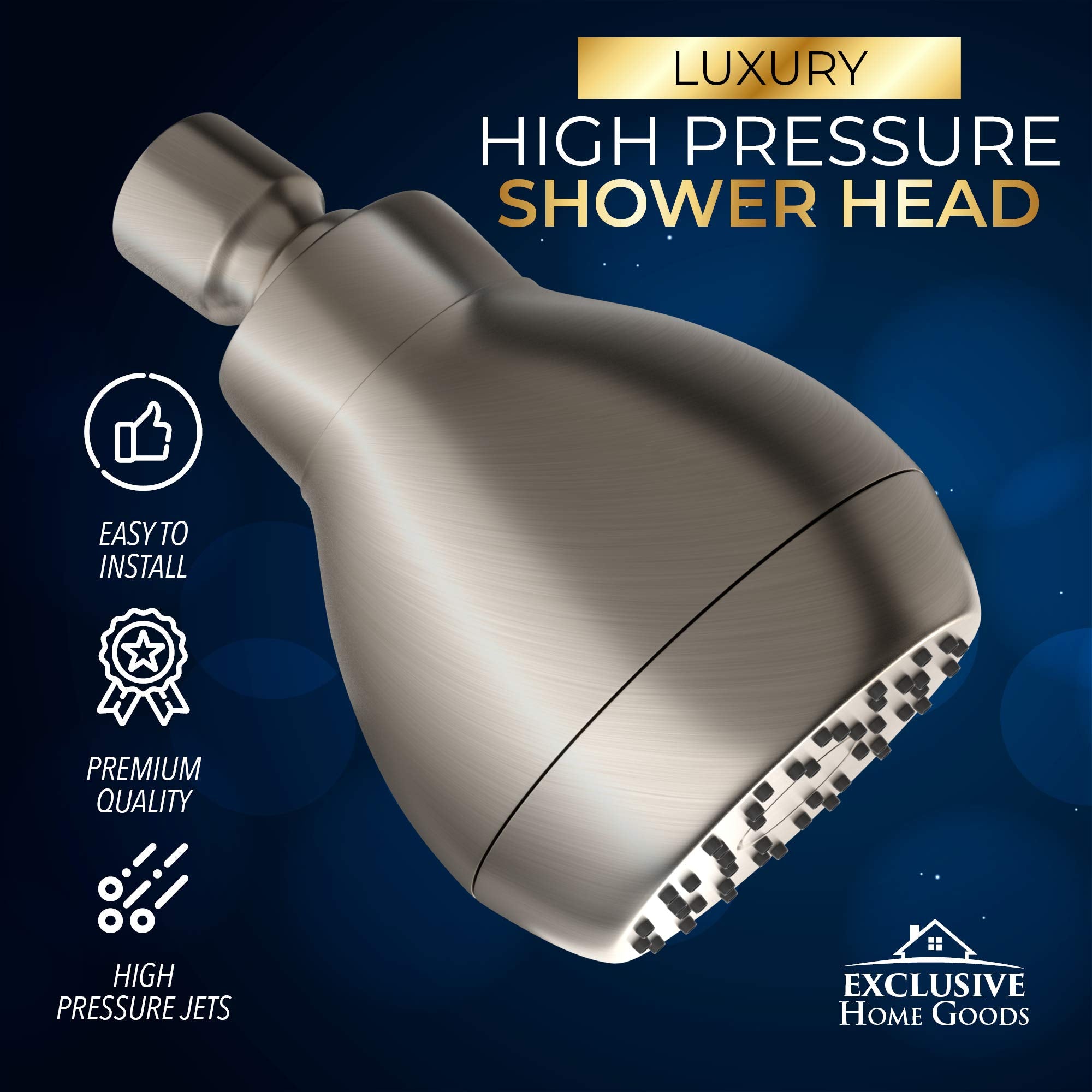 High Pressure Shower Head - Powerful Deluxe Bathroom Showerhead with Strong Spray Stream and Small Silicone Nozzles  - Very Good