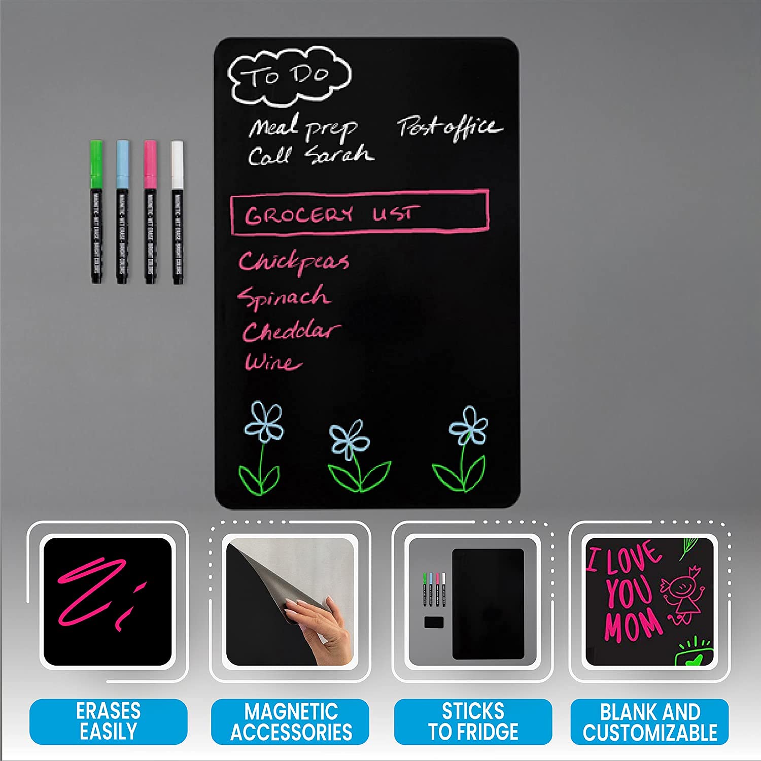 Magnetic Black Dry Erase Board for Fridge, Black  - Like New