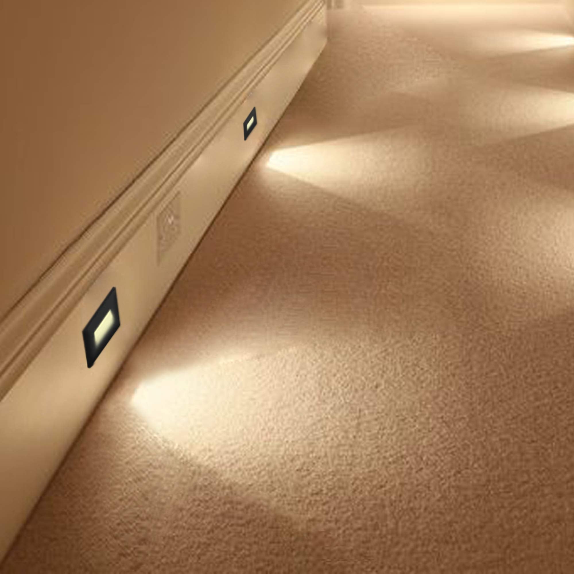 Ciata LED Stair Lights Indoor - Step Lights Outdoor Stair Light 3 Watt, Warm White Stairway Lighting for Outdoor and Indoor Stairs 3000K Concrete, Home Theater Lighting - Black Finish, Horizontal  - Acceptable