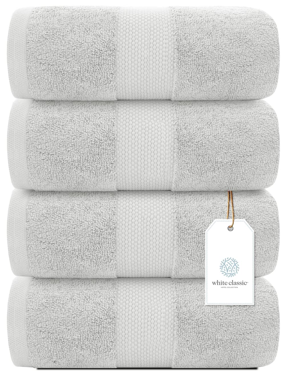 White Classic Luxury Cotton Bath Towels Large - | Highly Absorbent Hotel spa Collection Bathroom Towel | 27 inch X 54 inch | Set of 4 (Silver, 4)  - Acceptable