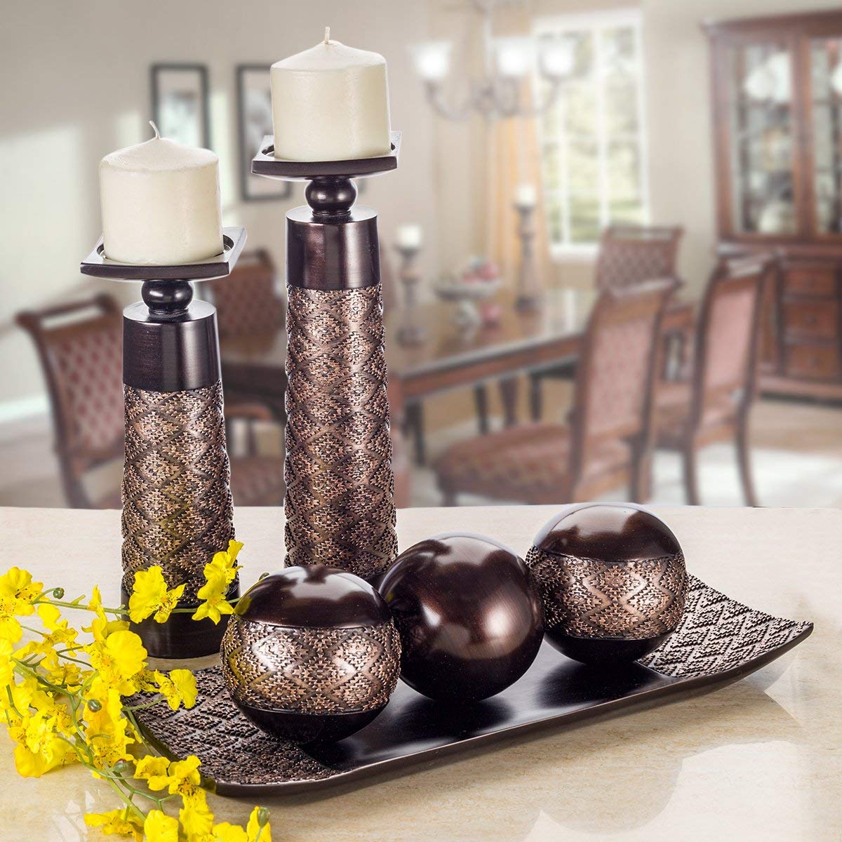 Brown/Silver Candle Holder Sets  - Like New